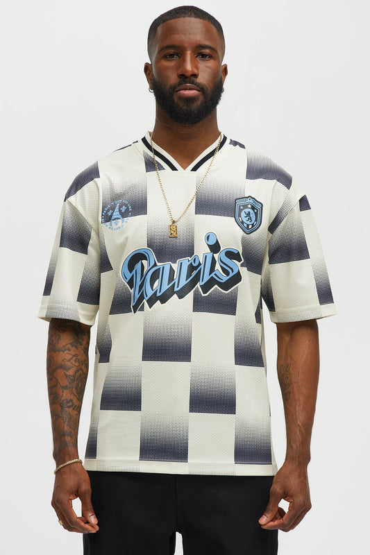 Checkered Paris Short Sleeve Soccer Jersey - Off White/combo Fashion Nova