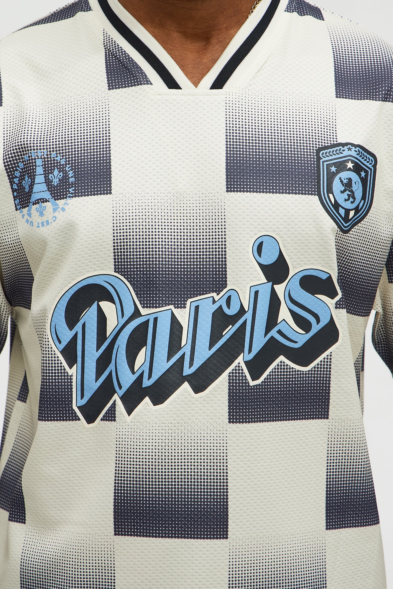 Checkered Paris Short Sleeve Soccer Jersey - Off White/combo Fashion Nova