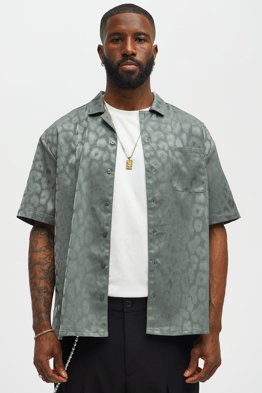 Satin Leopard Button Up Shirt - Grey Fashion Nova