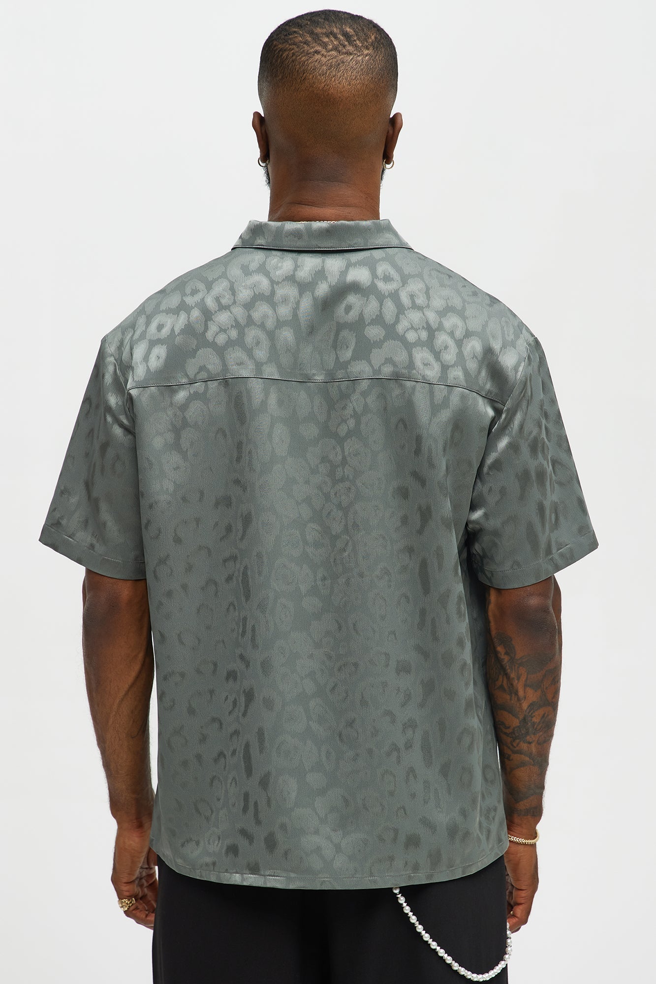 Satin Leopard Button Up Shirt - Grey Fashion Nova