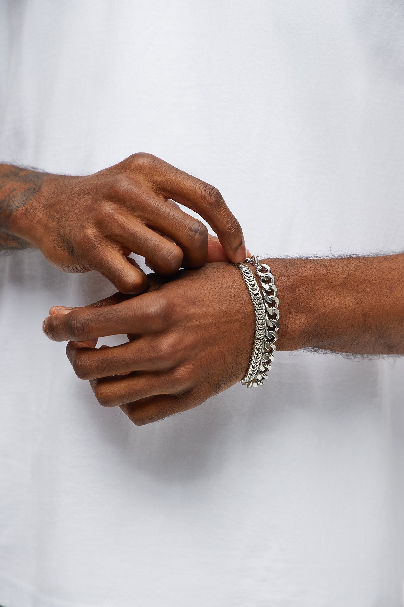 Penne Chain Bracelet Set - Silver Fashion Nova