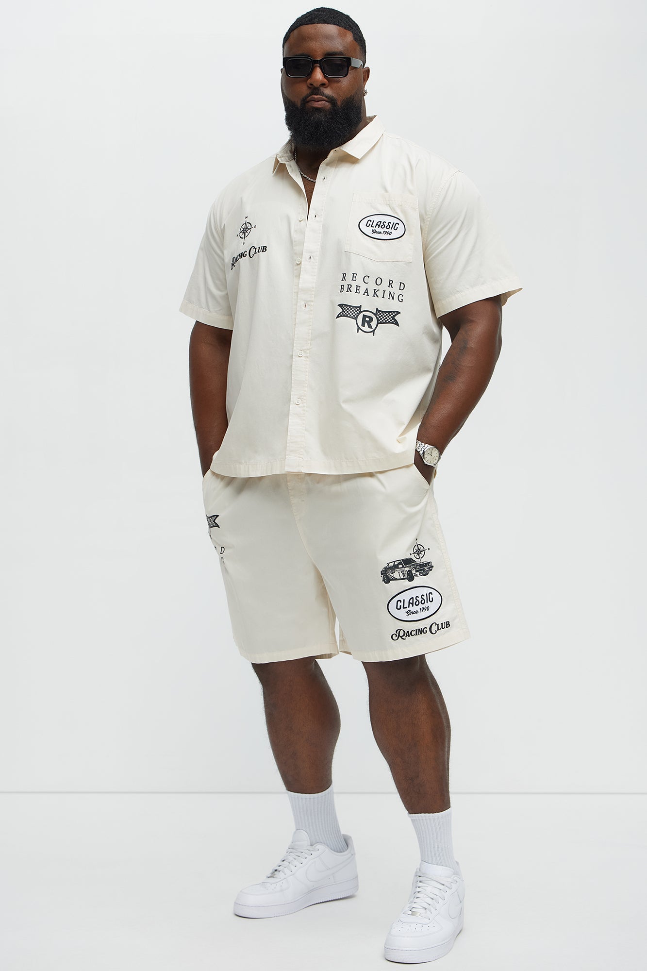 Racing Club Relaxed Drawstring Shorts - Cream Fashion Nova
