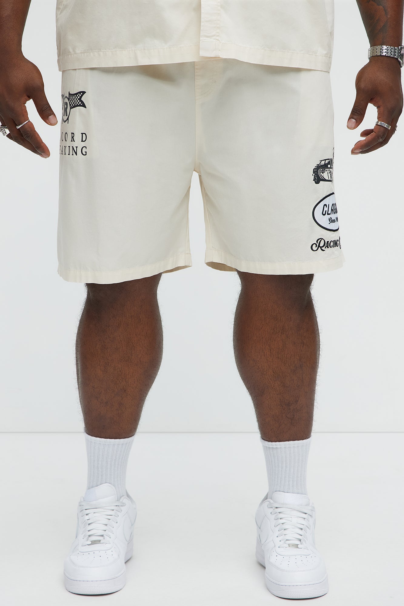 Racing Club Relaxed Drawstring Shorts - Cream Fashion Nova