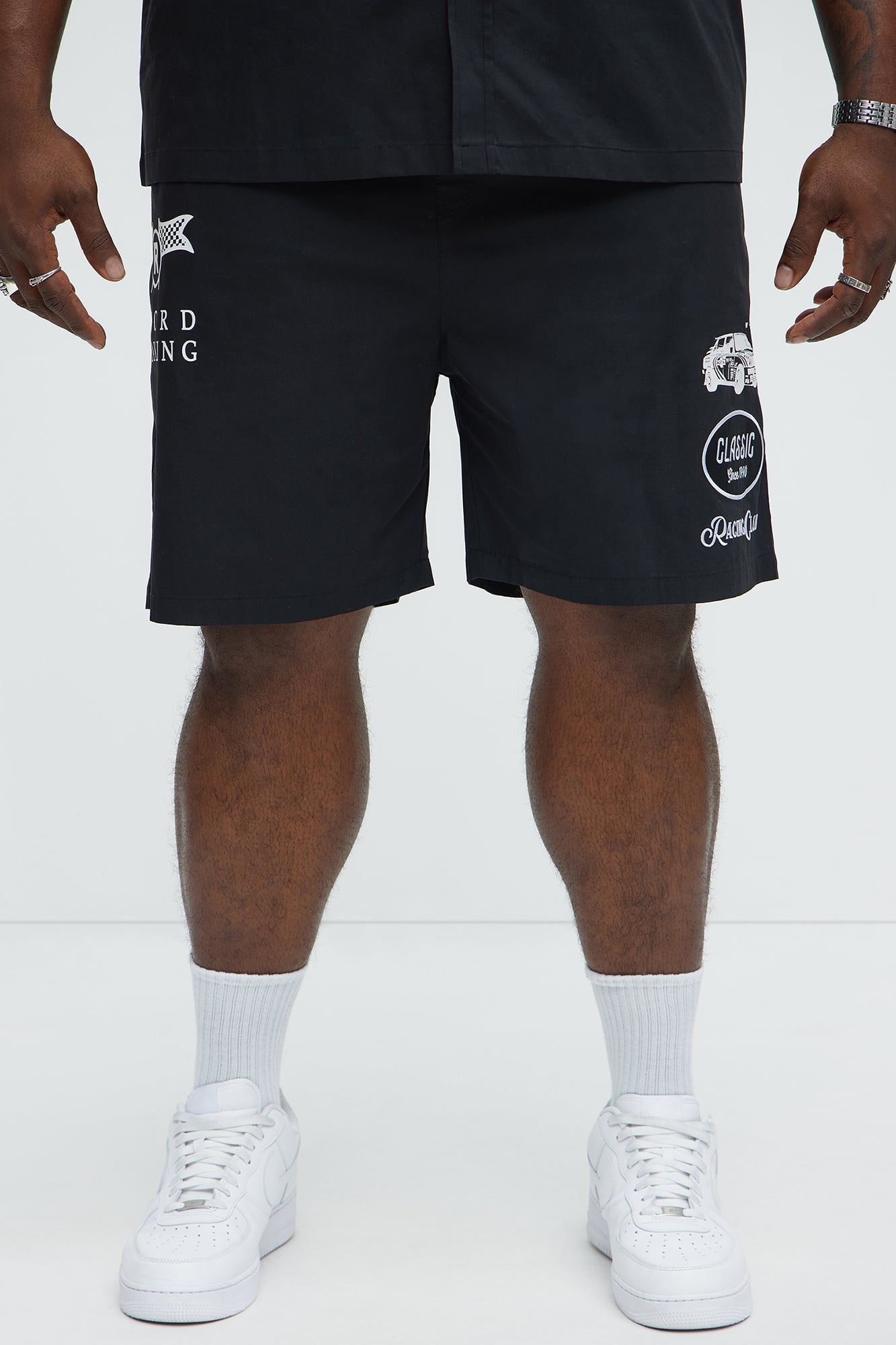 Racing Club Relaxed Drawstring Shorts - Black Fashion Nova