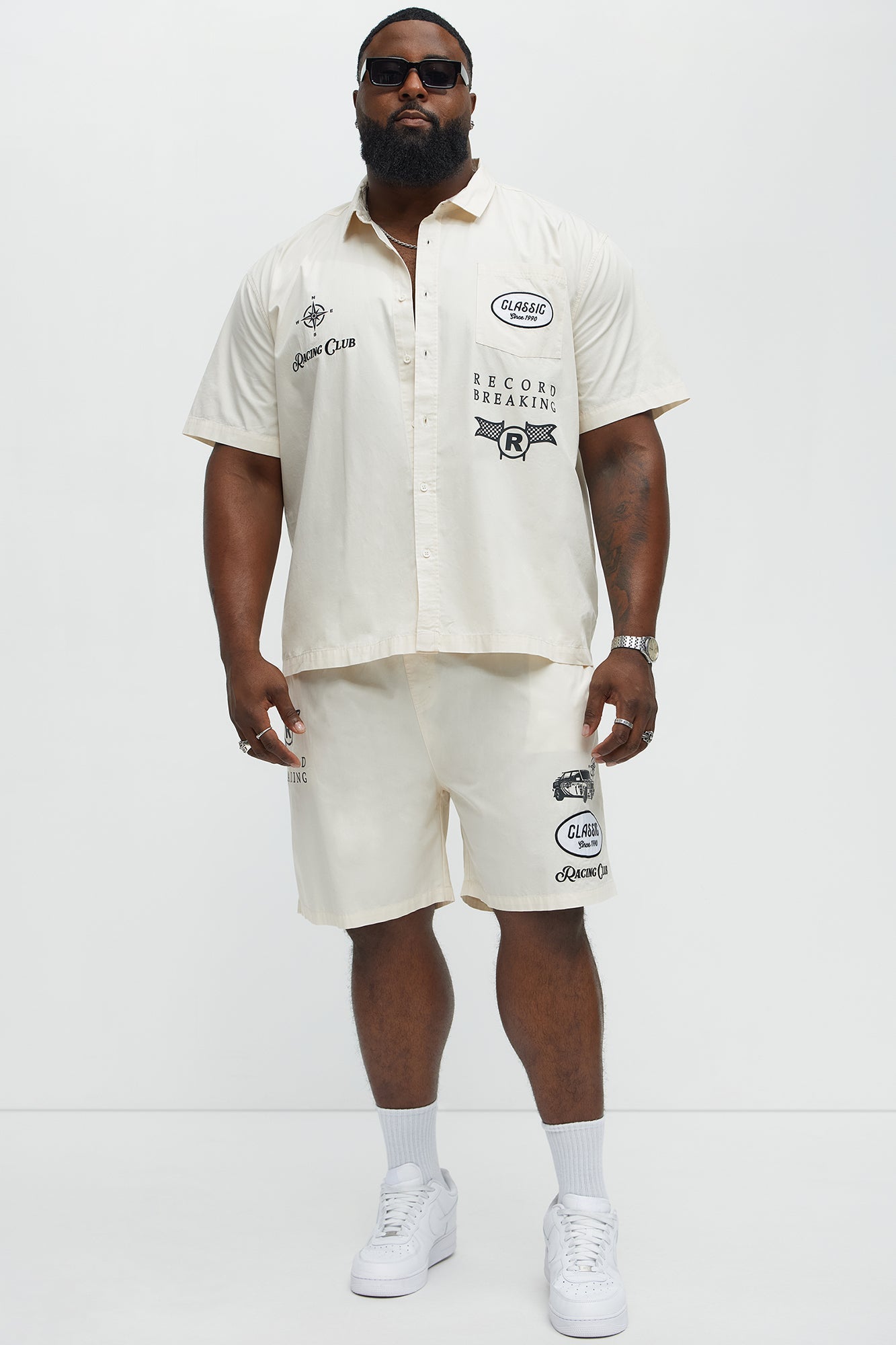 Racing Club Short Sleeve Button Up Shirt - Cream Fashion Nova
