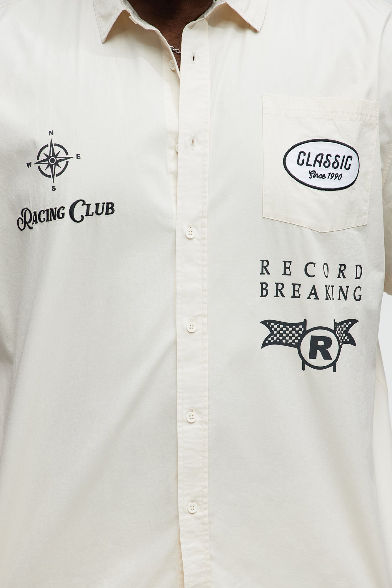 Racing Club Short Sleeve Button Up Shirt - Cream Fashion Nova