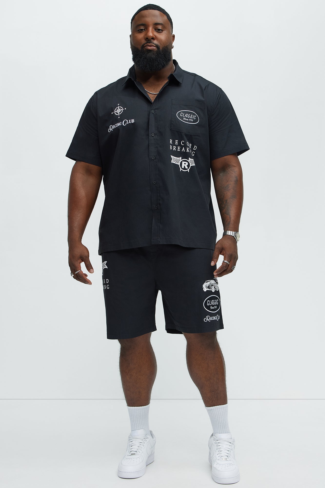 Racing Club Short Sleeve Button Down Shirt - Black Fashion Nova