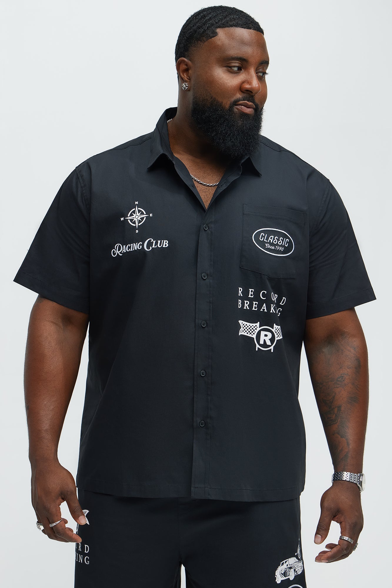Racing Club Short Sleeve Button Down Shirt - Black Fashion Nova