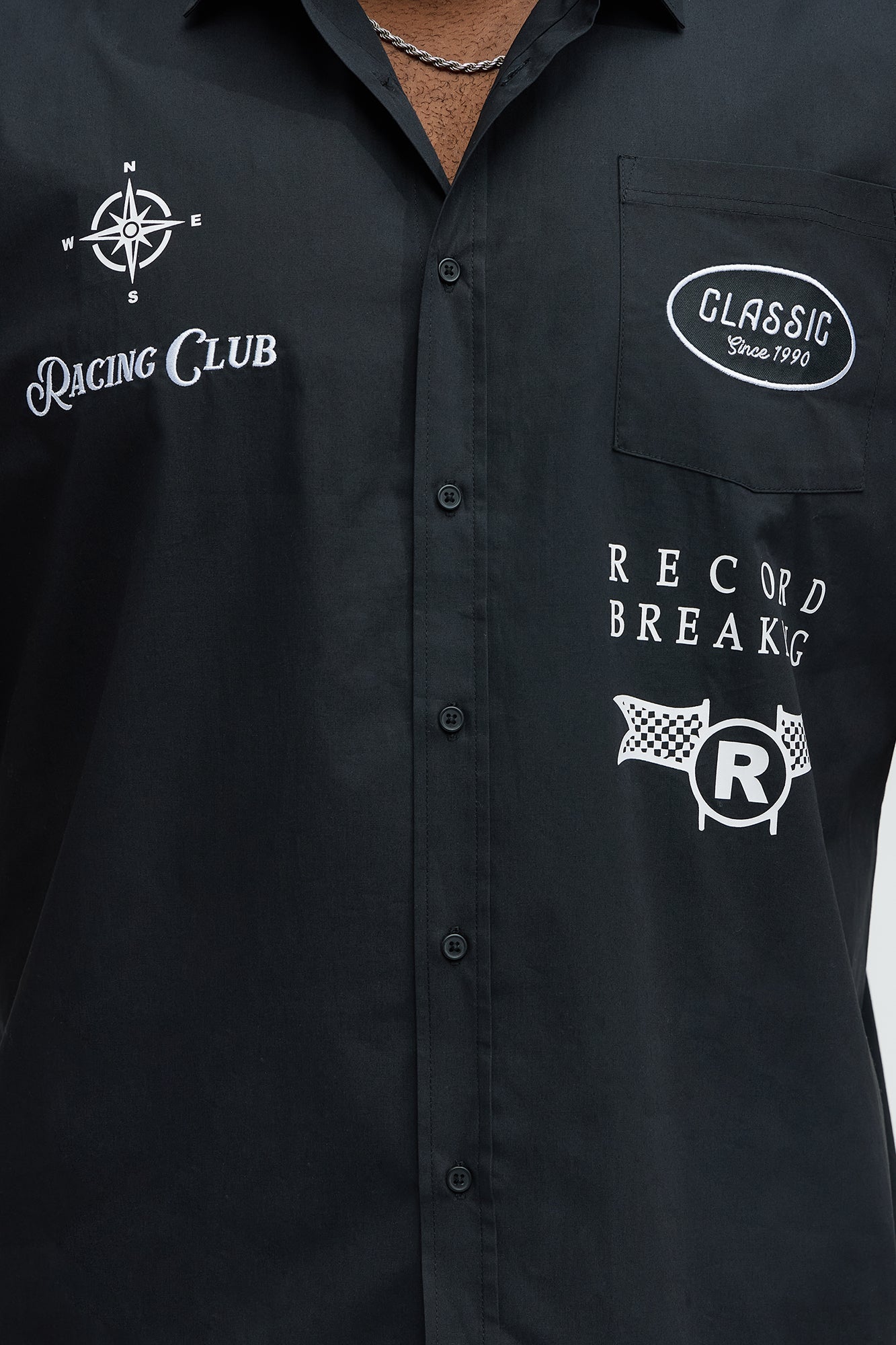 Racing Club Short Sleeve Button Down Shirt - Black Fashion Nova