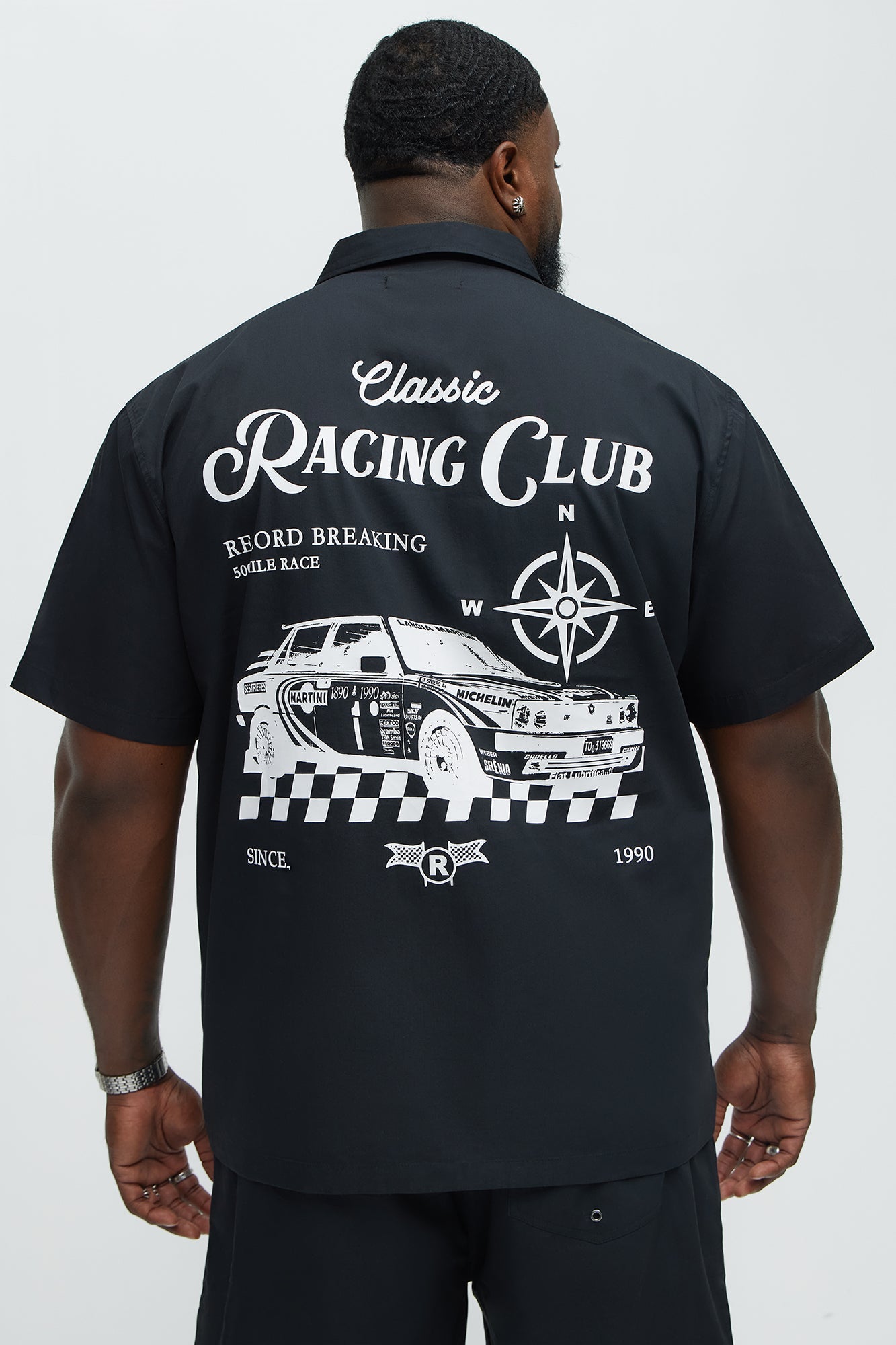 Racing Club Short Sleeve Button Down Shirt - Black Fashion Nova