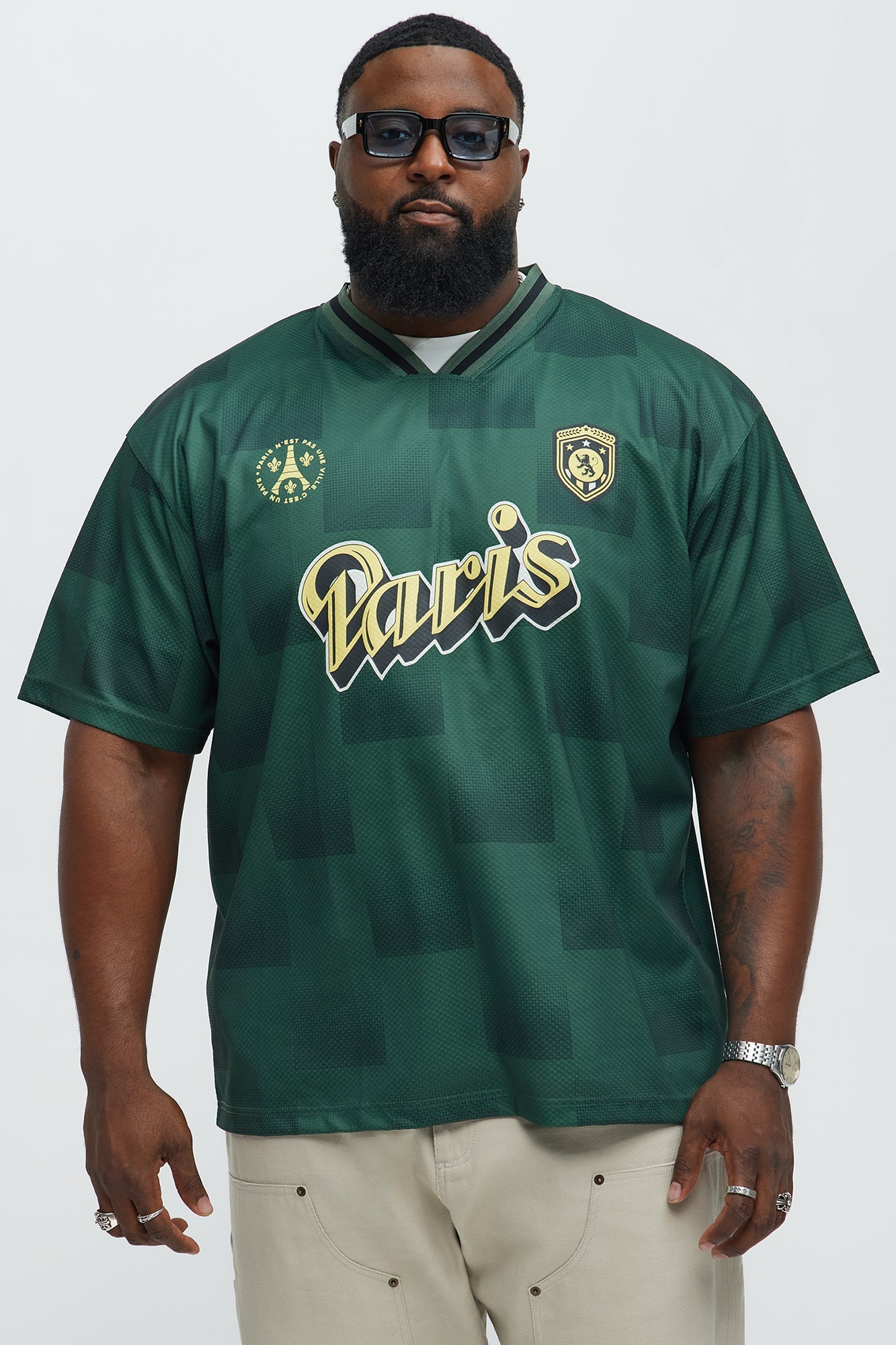 Checkered Paris Short Sleeve Soccer Jersey - Green/combo Fashion Nova