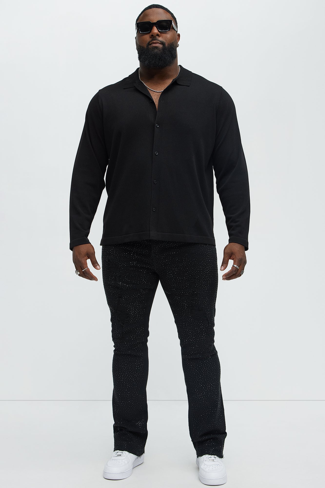 Stacked Skinny Flare On My Bling Distressed Jeans - Black Fashion Nova