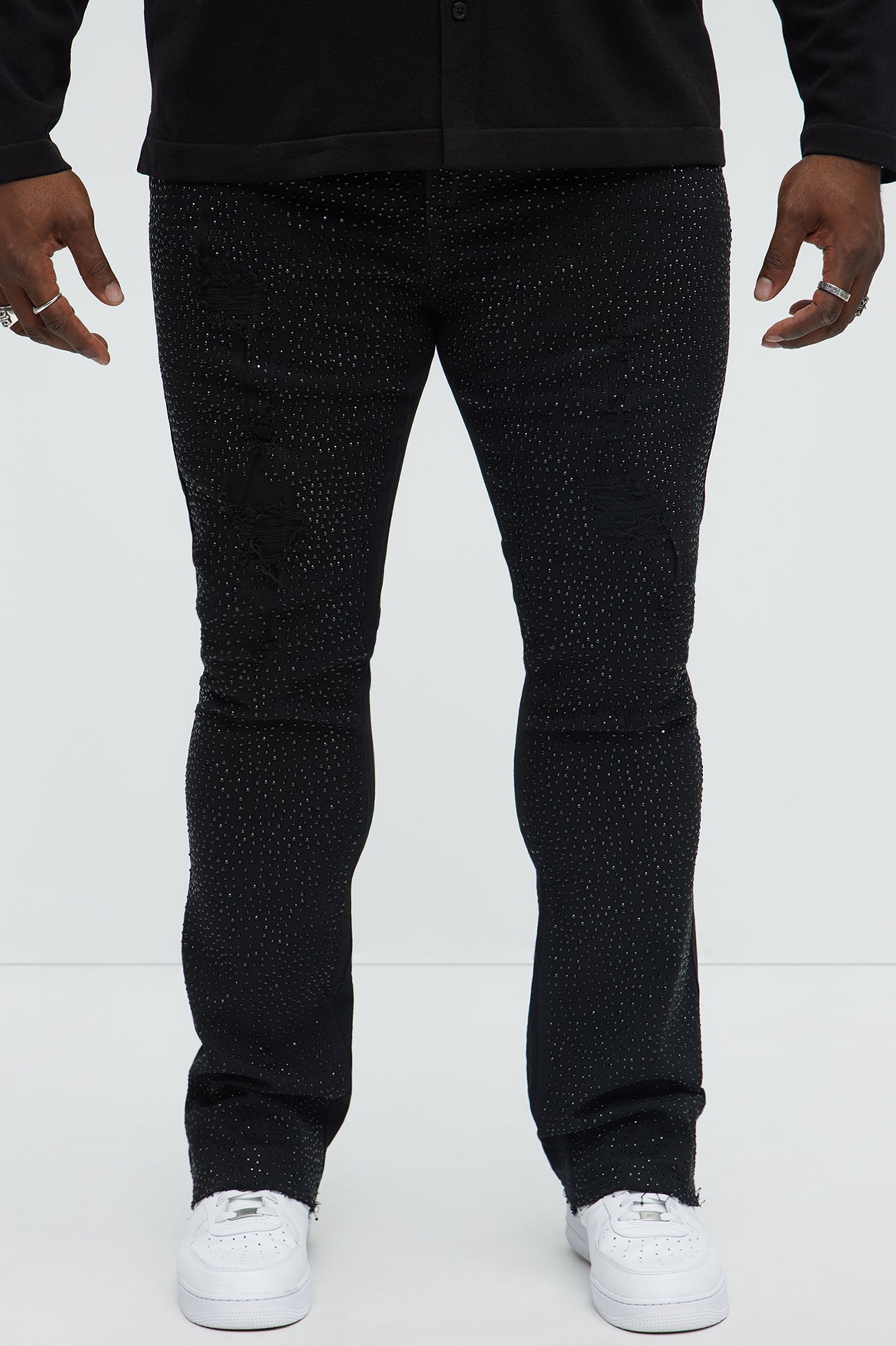 Stacked Skinny Flare On My Bling Distressed Jeans - Black Fashion Nova