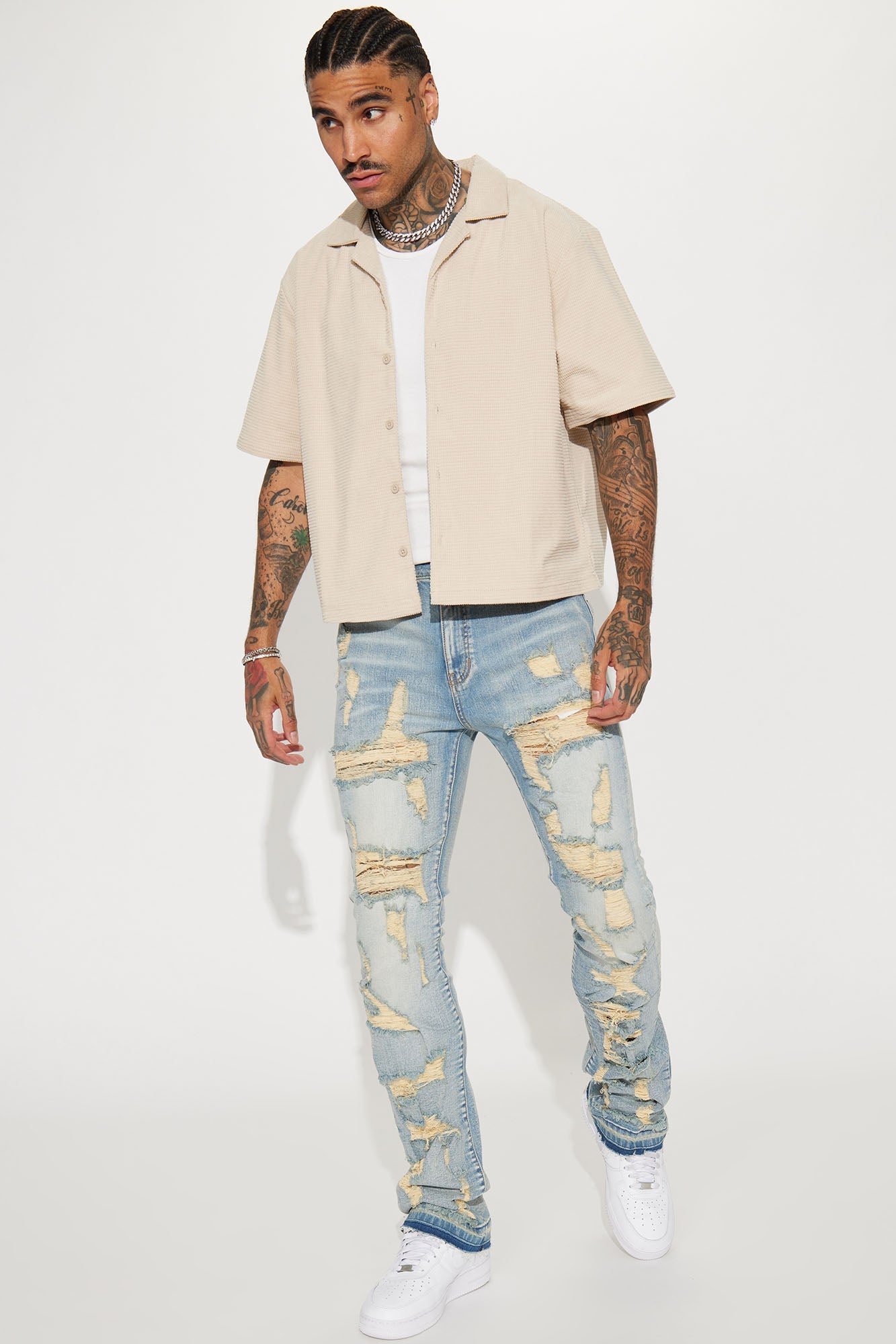 Torn Apart Stacked Skinny Flare Jeans - Light Blue Wash Fashion Nova