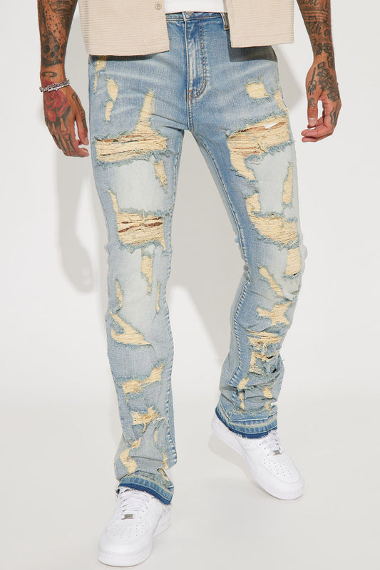 Torn Apart Stacked Skinny Flare Jeans - Light Blue Wash Fashion Nova
