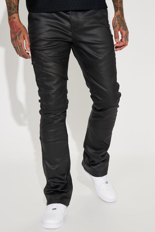 Beg For Me Coated Stacked Skinny Flare Pants - Black Fashion Nova