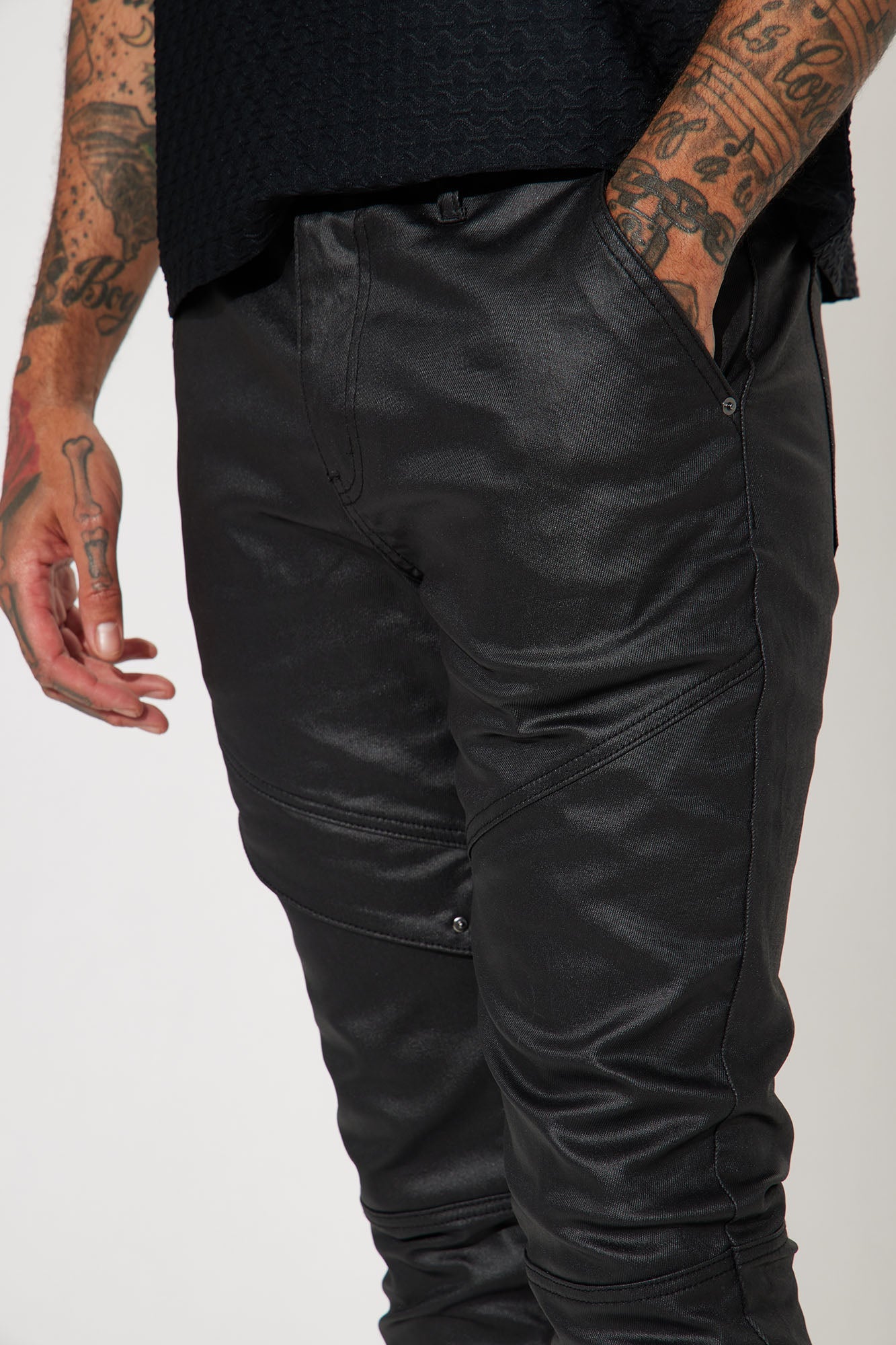 Beg For Me Coated Stacked Skinny Flare Pants - Black Fashion Nova