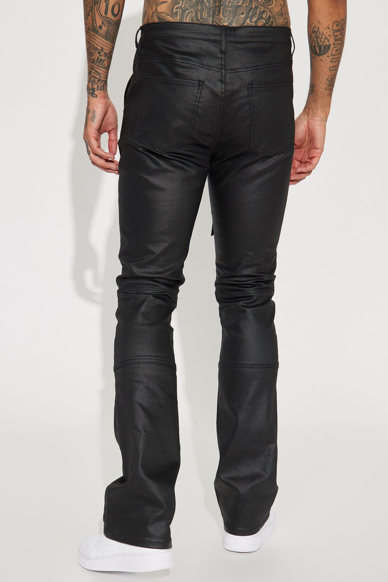 Beg For Me Coated Stacked Skinny Flare Pants - Black Fashion Nova
