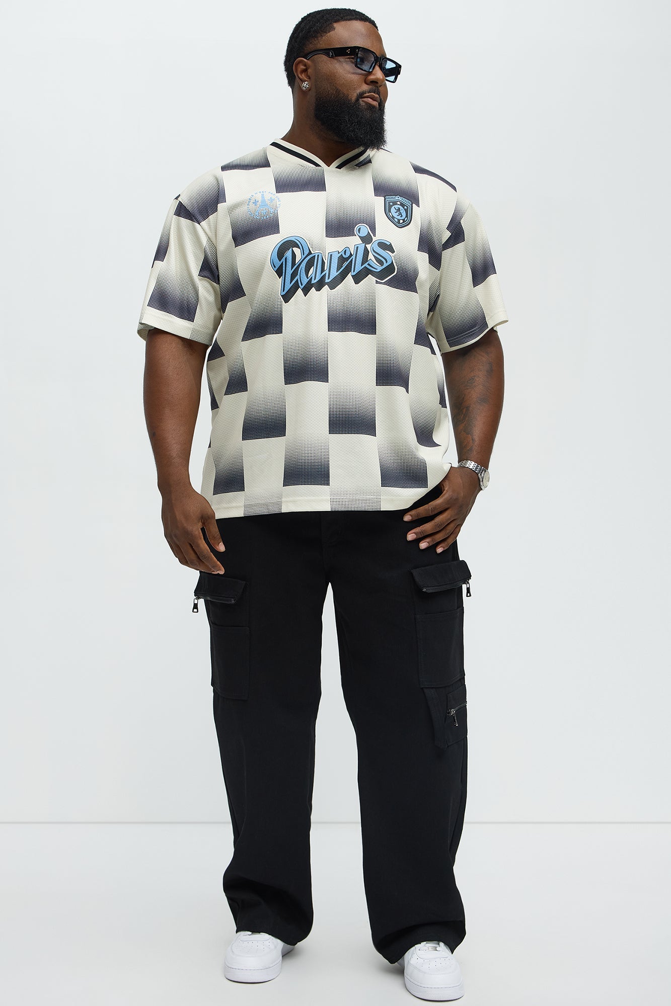 Checkered Paris Short Sleeve Soccer Jersey - Off White/combo Fashion Nova