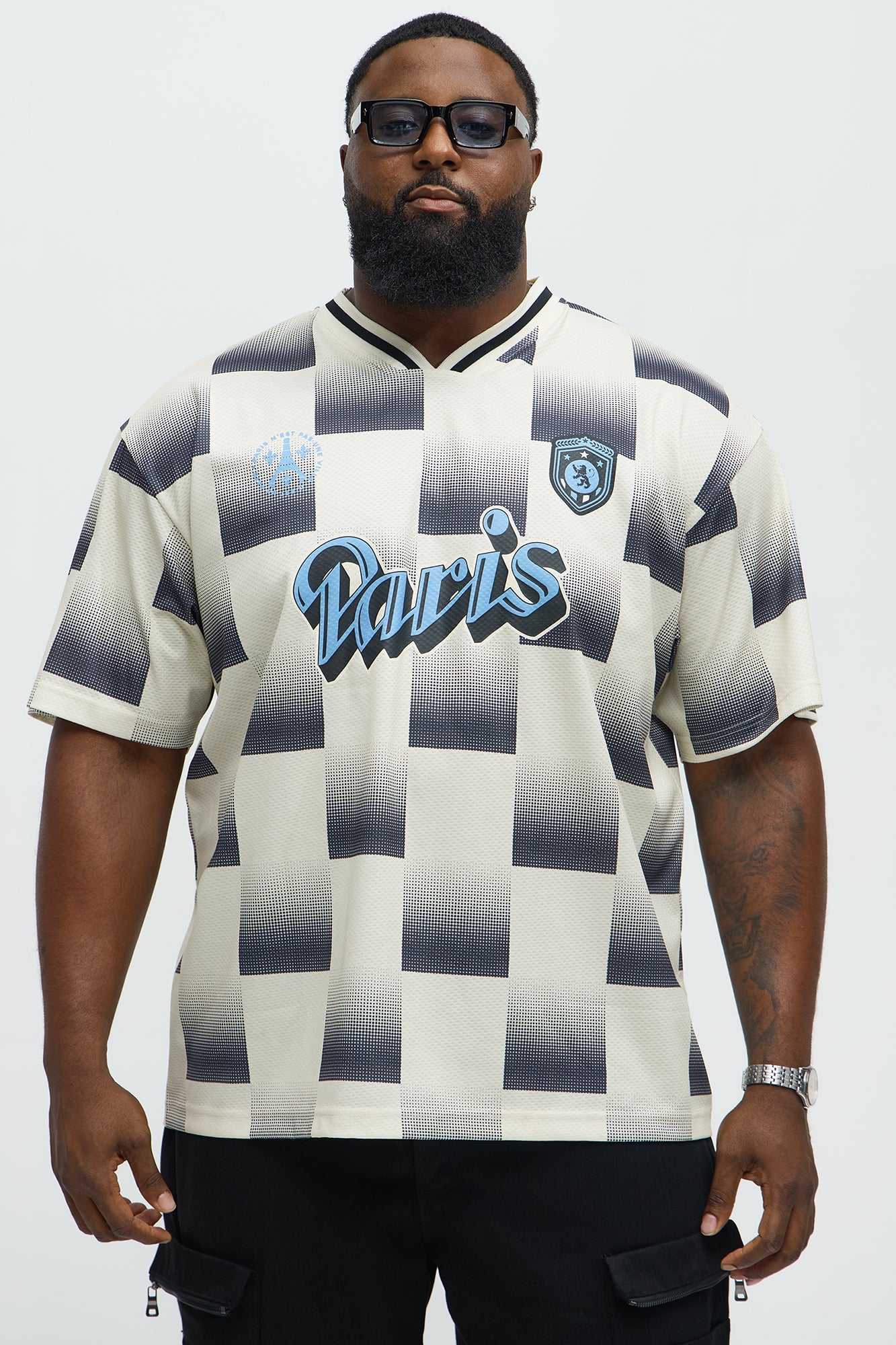 Checkered Paris Short Sleeve Soccer Jersey - Off White/combo Fashion Nova