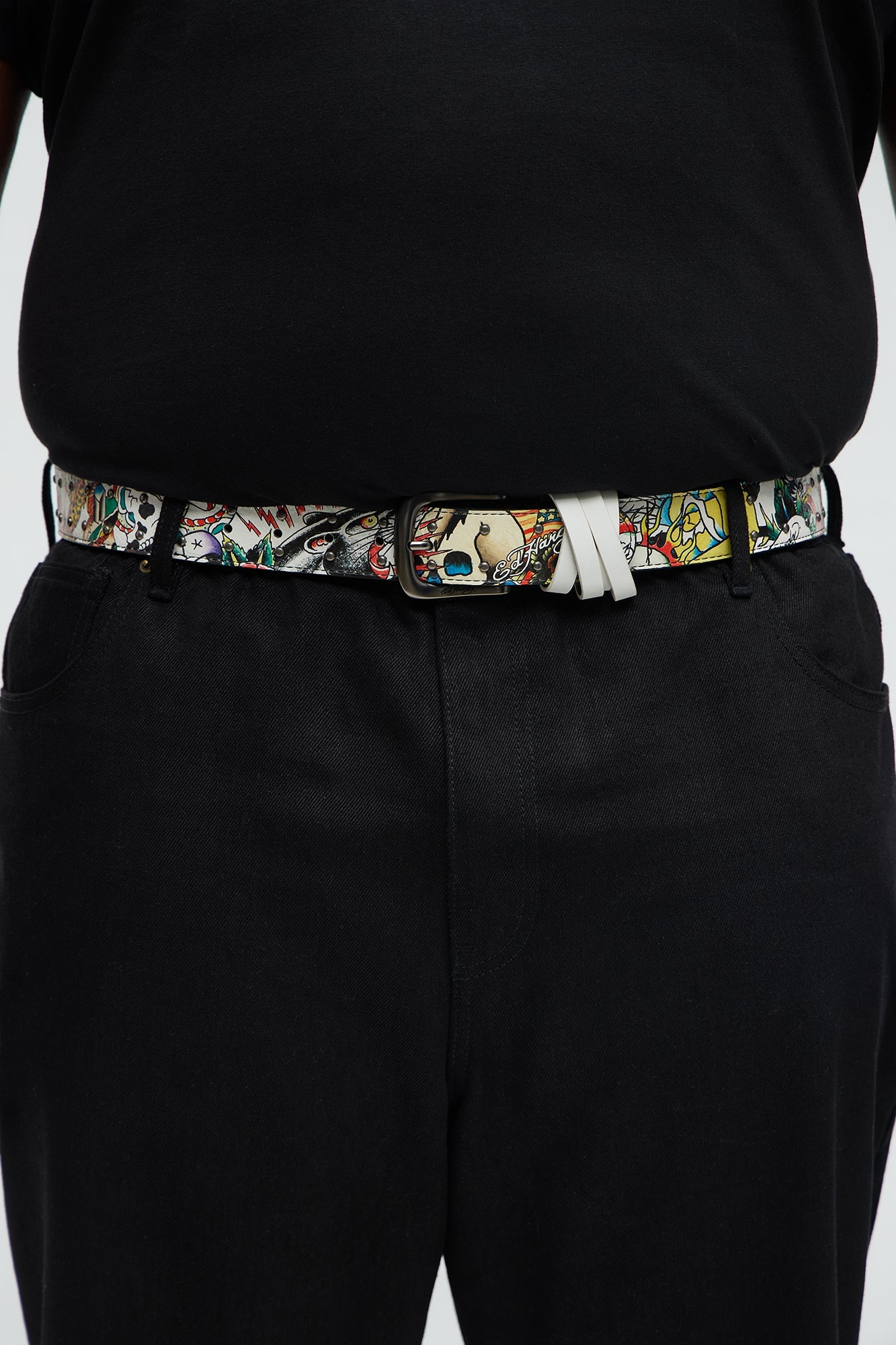 Ed Hardy Hammered Stud Belt - White/combo Fashion Nova