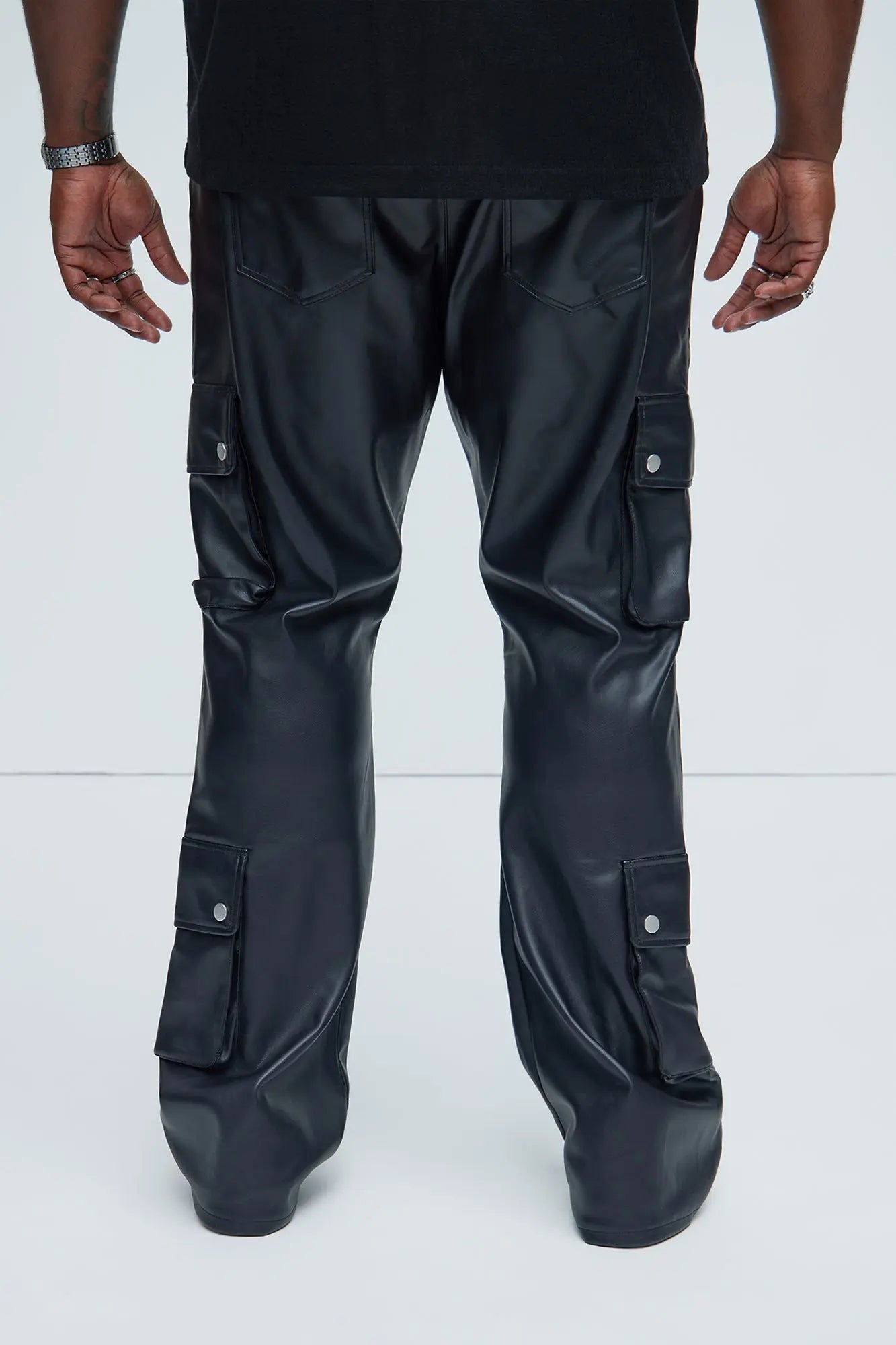 Name Of Love Faux Leather Stacked Slim Flare Pants - Black Fashion Nova