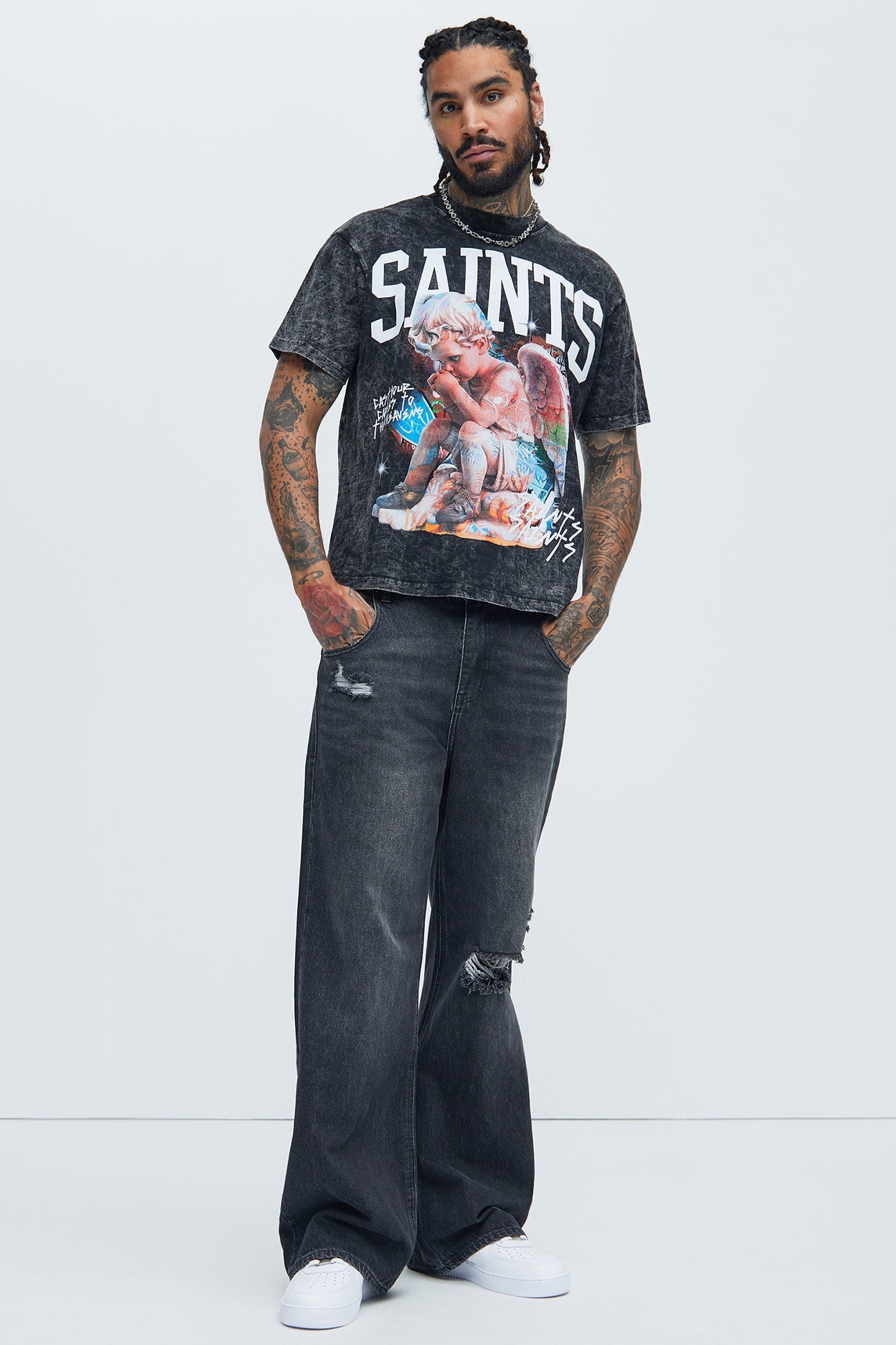 Saints Art Oversized Short Sleeve Tee - Black Fashion Nova