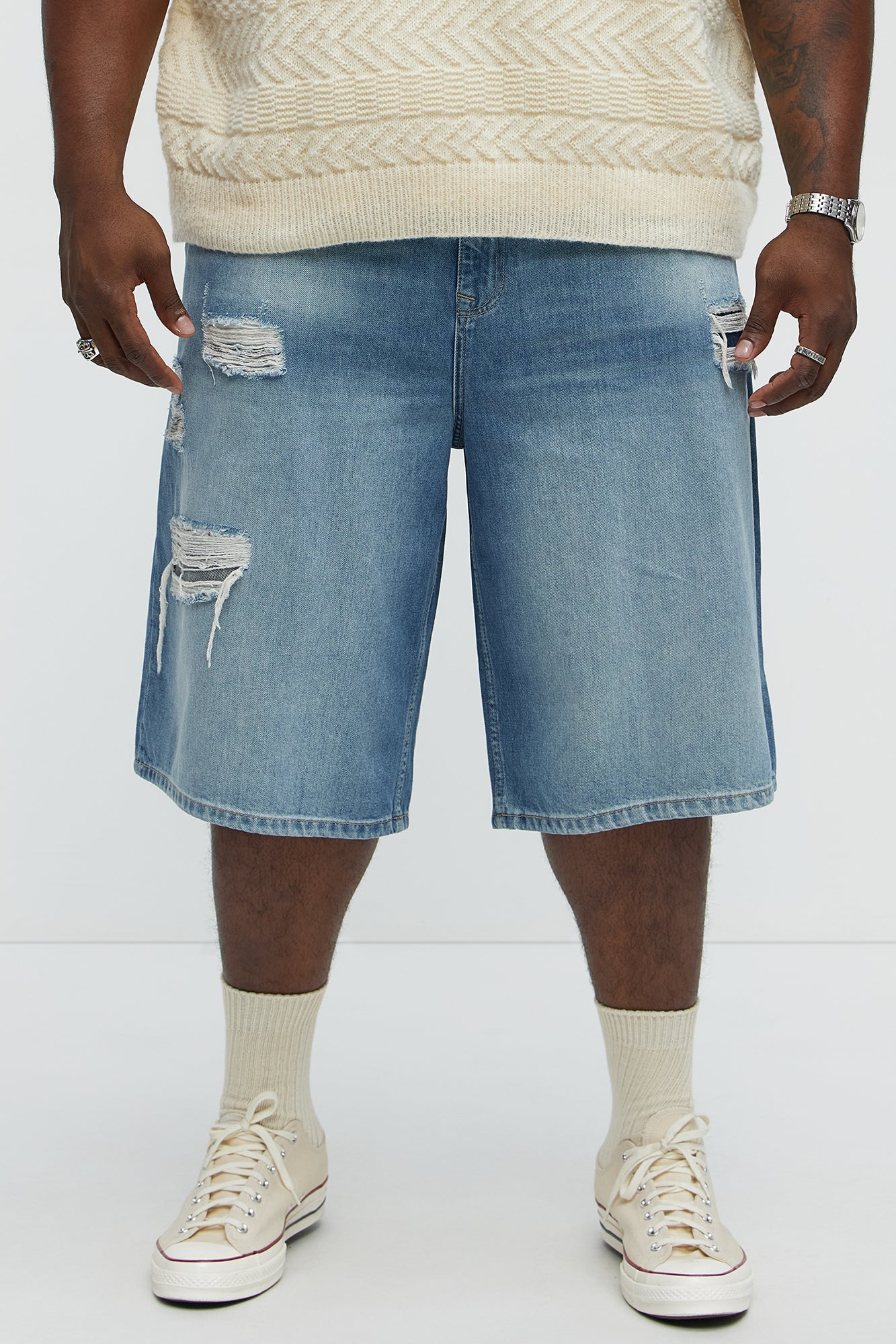 Say It Distressed Baggy Denim Shorts - Medium Blue Wash Fashion Nova