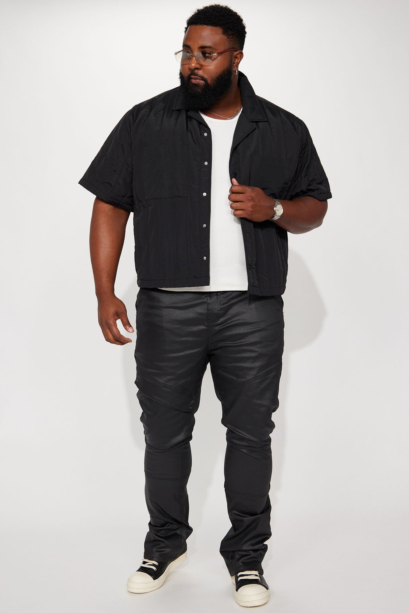 Beg For Me Coated Stacked Skinny Flare Pants - Black Fashion Nova