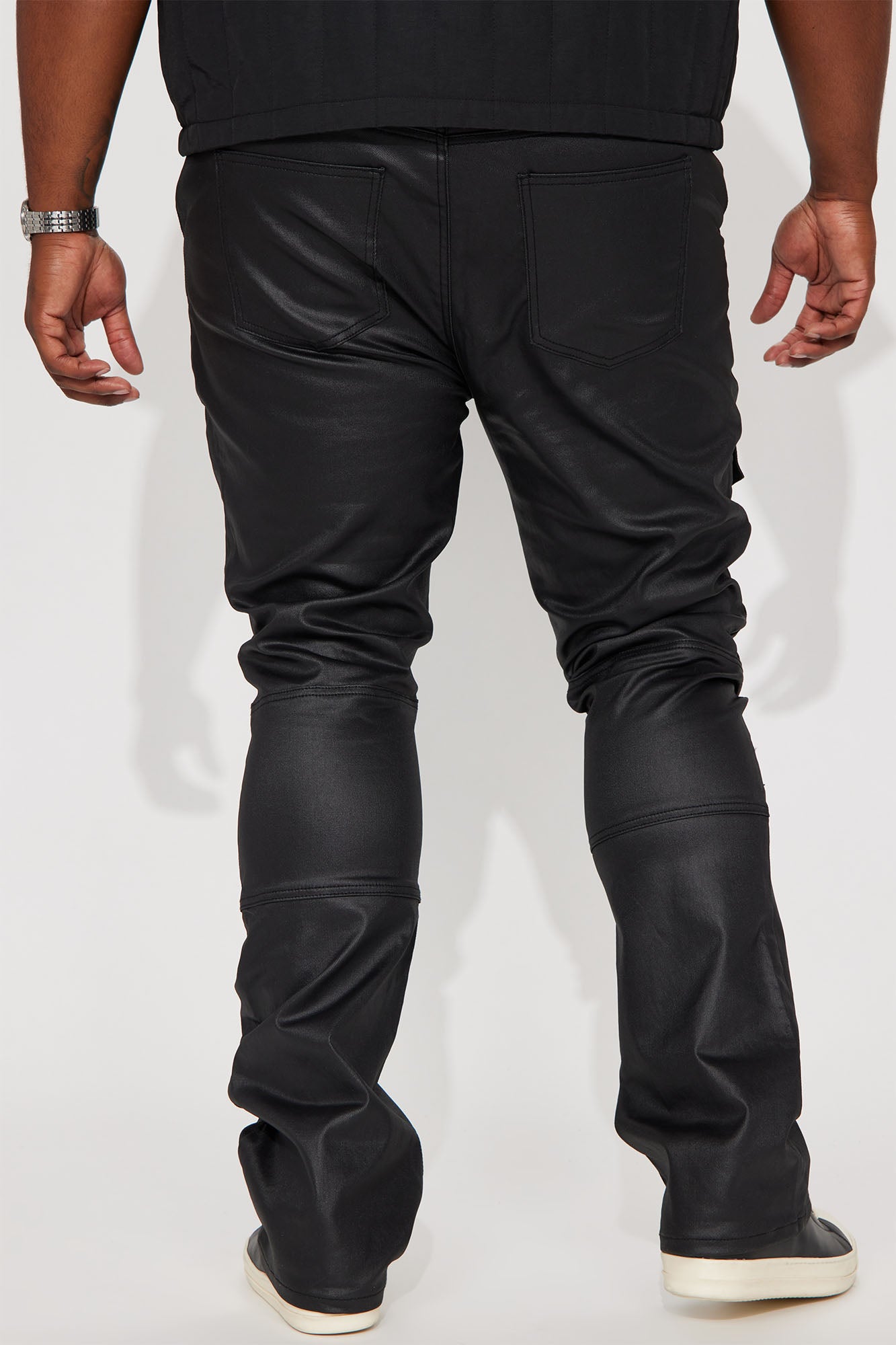 Beg For Me Coated Stacked Skinny Flare Pants - Black Fashion Nova