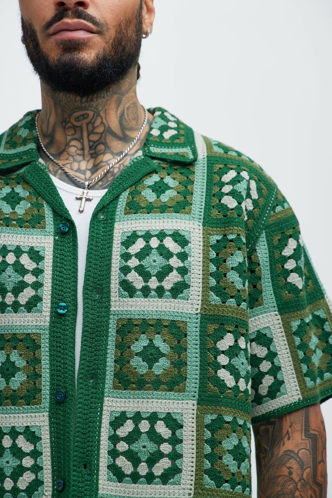 Nolan Textured Shirt - Green/combo Fashion Nova