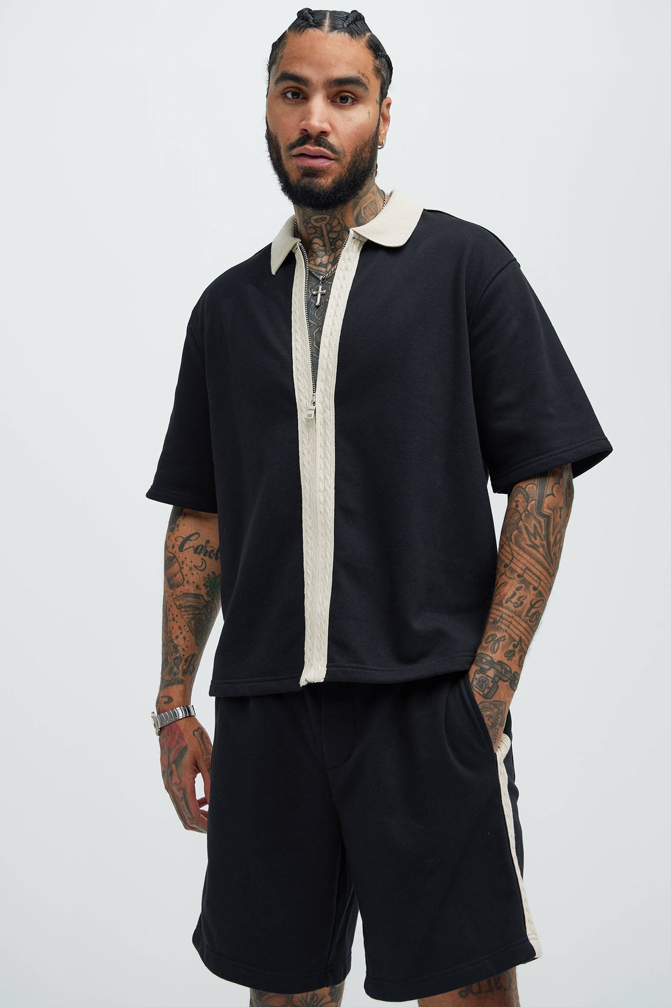Luka Zipper Shirt - Black/combo Fashion Nova