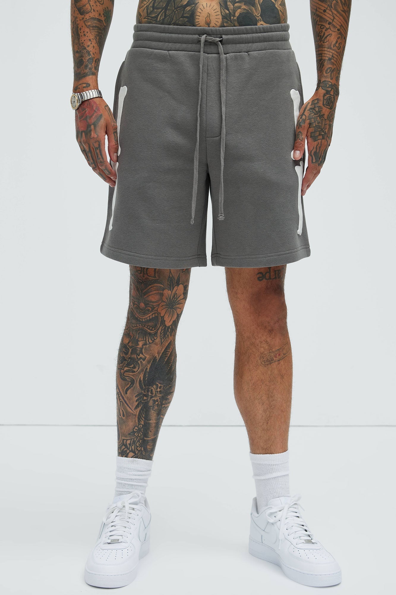 Tyson Bones Relaxed Shorts - Charcoal Fashion Nova