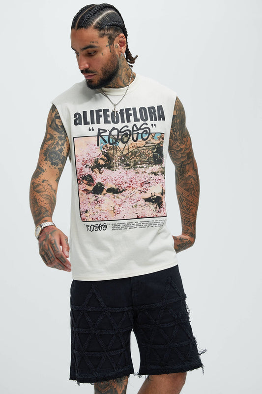 A Life Of Flora Sleeveless Tee - Tan Fashion Nova
