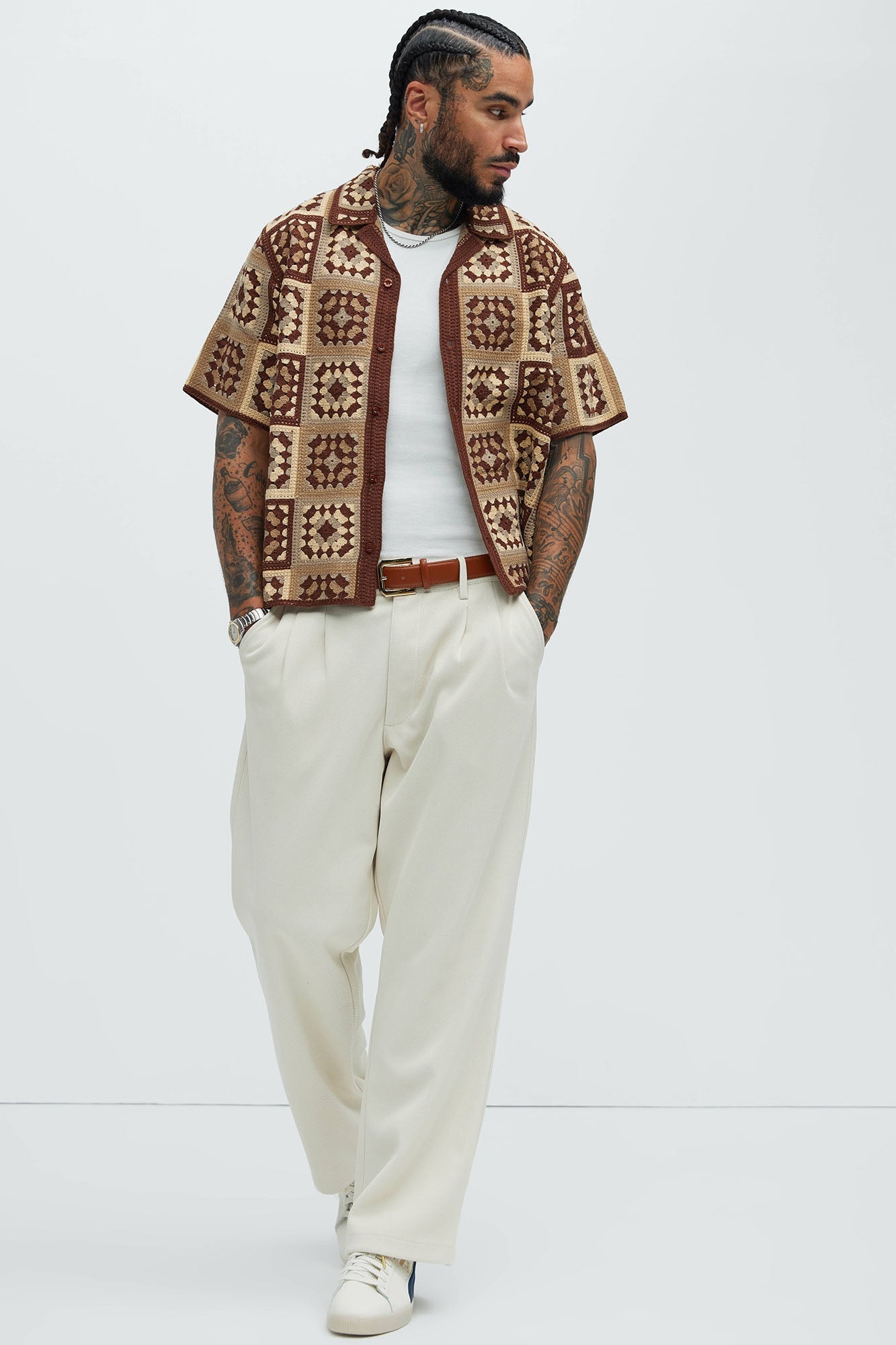 Nolan Textured Shirt - Brown/combo Fashion Nova