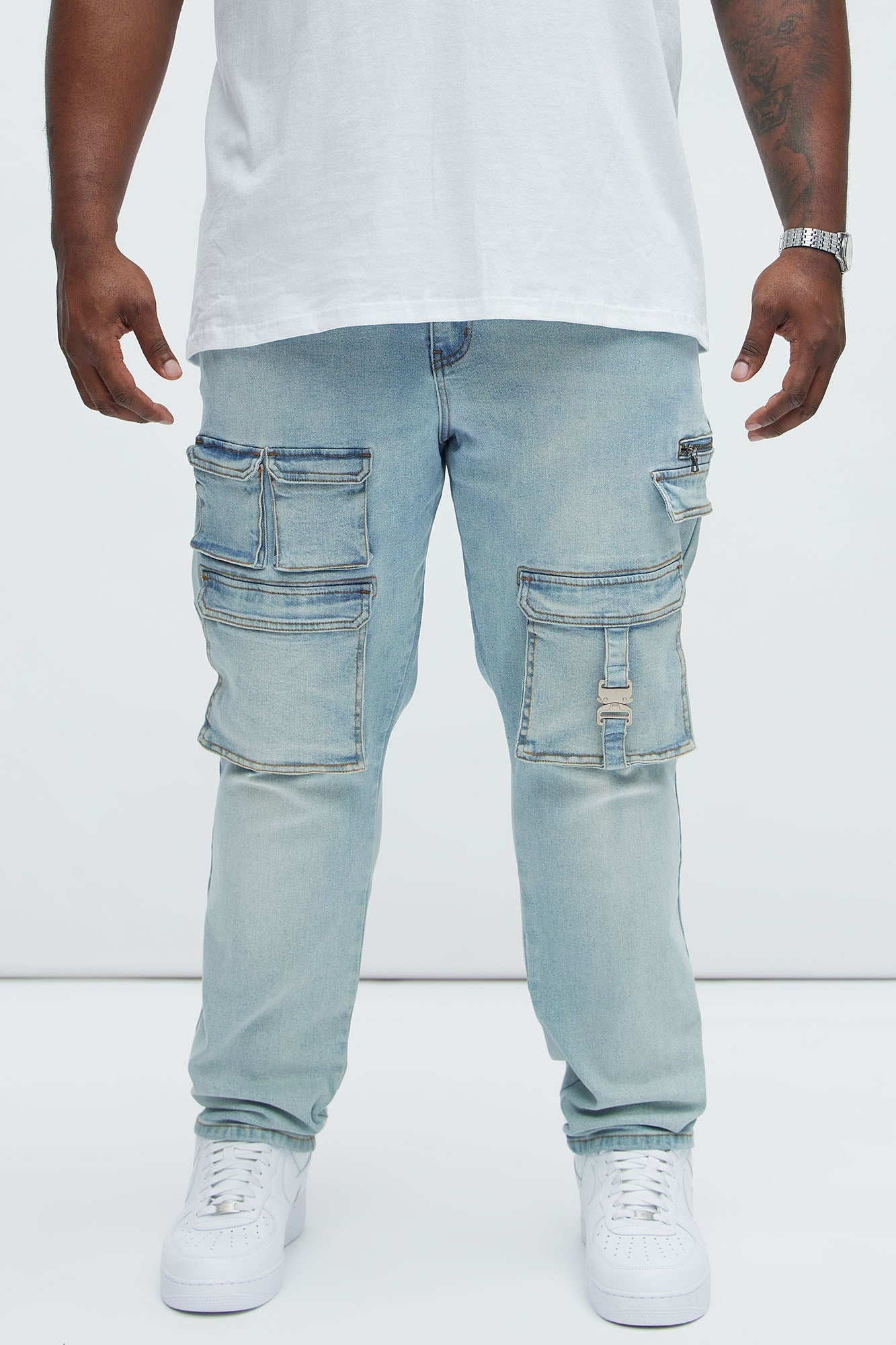 Cargo Pocket Slim Taper Jeans - Light Blue Wash Fashion Nova