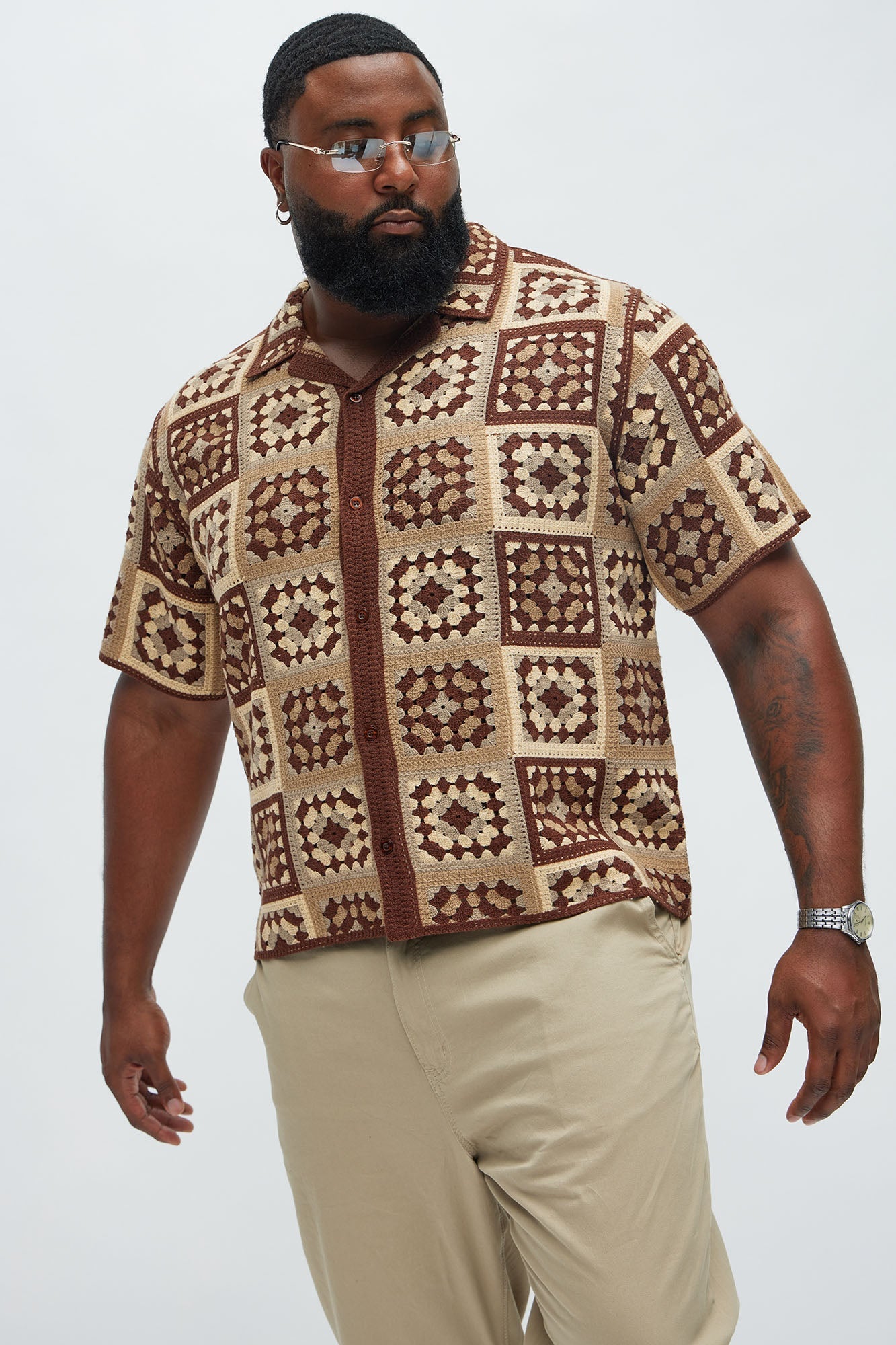 Nolan Textured Shirt - Brown/combo Fashion Nova