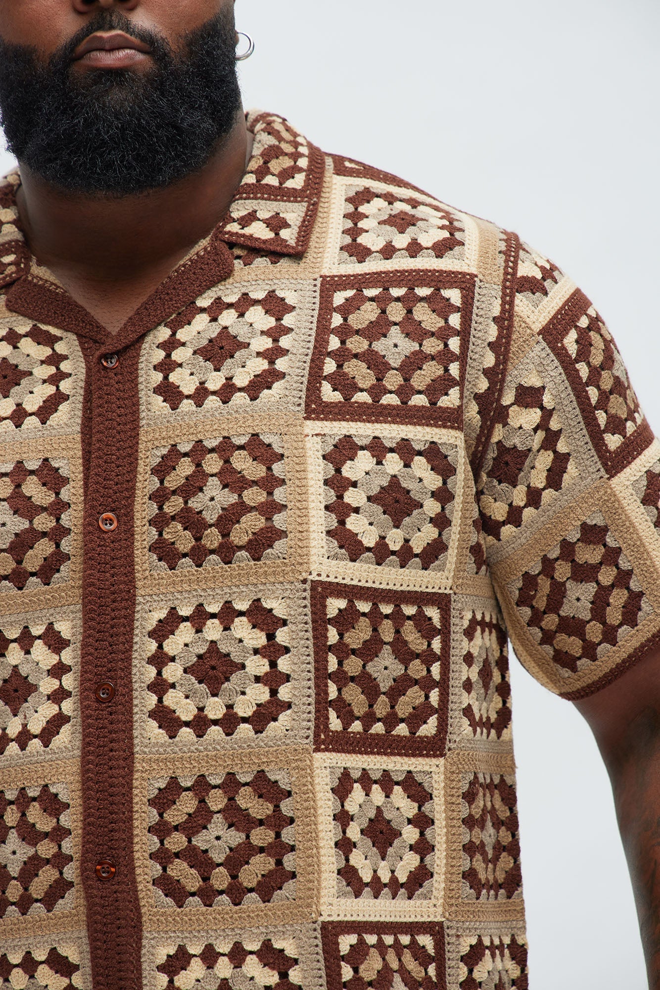 Nolan Textured Shirt - Brown/combo Fashion Nova