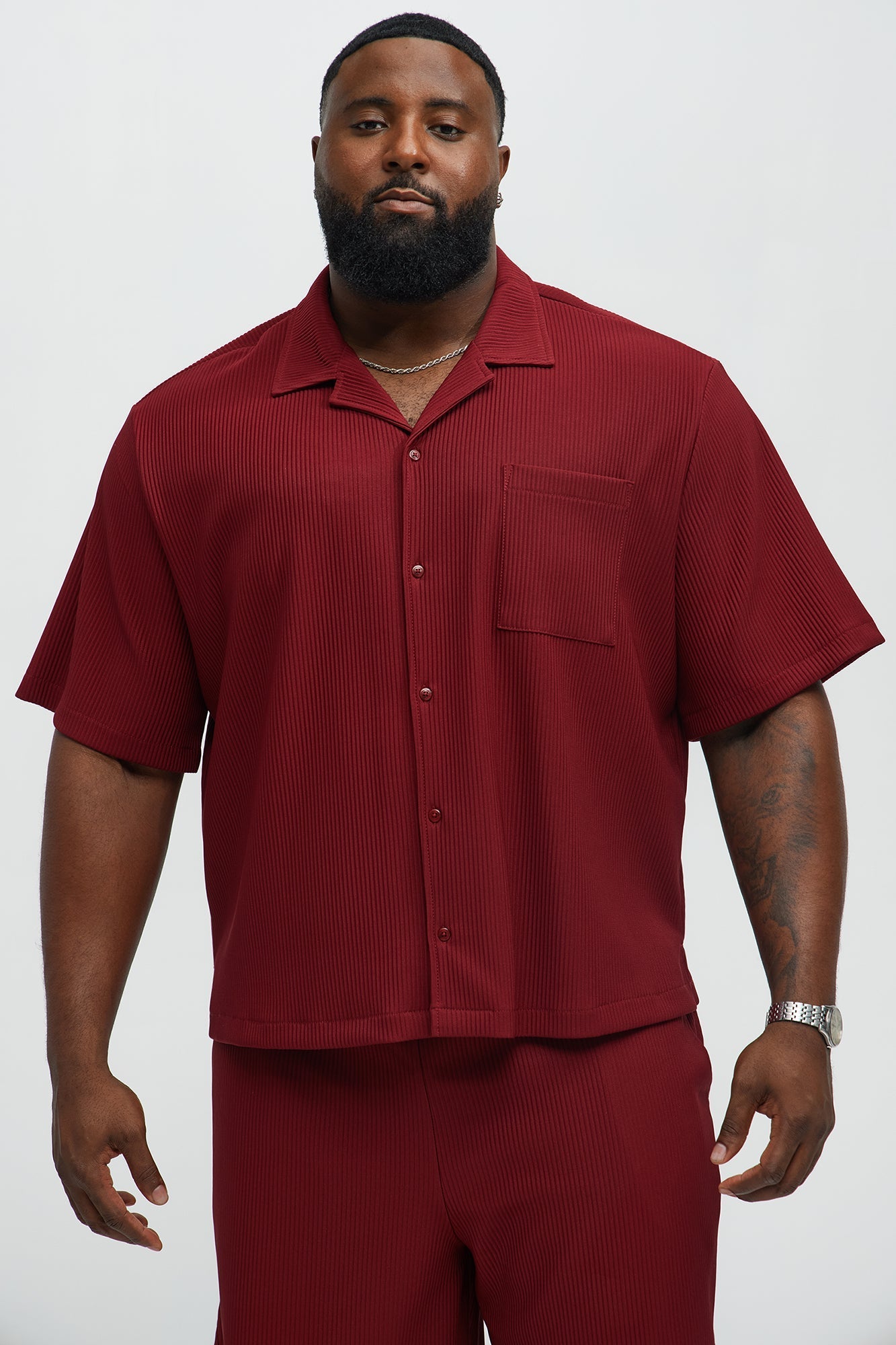 Show Up Short Sleeve Cuban Shirt - Burgundy Fashion Nova