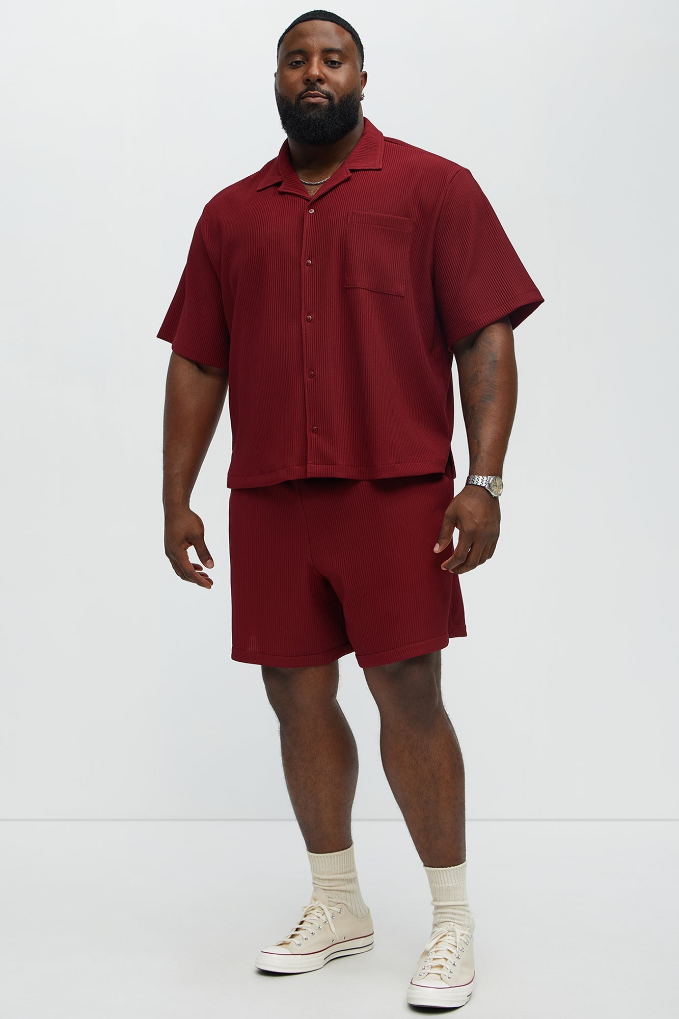 Show Up Short Sleeve Cuban Shirt - Burgundy Fashion Nova