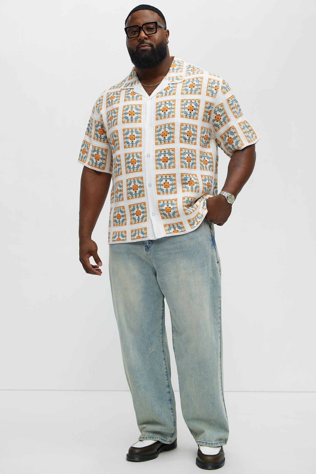 Nolan Textured Shirt - White/combo Fashion Nova