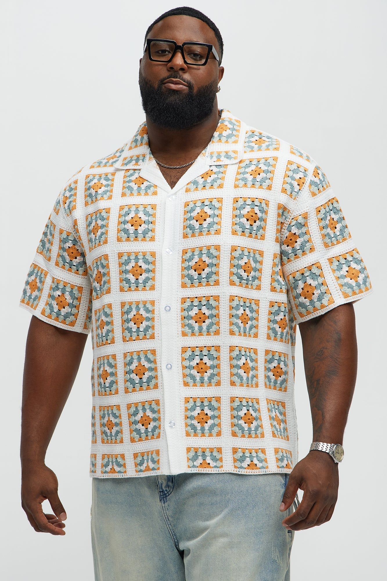 Nolan Textured Shirt - White/combo Fashion Nova