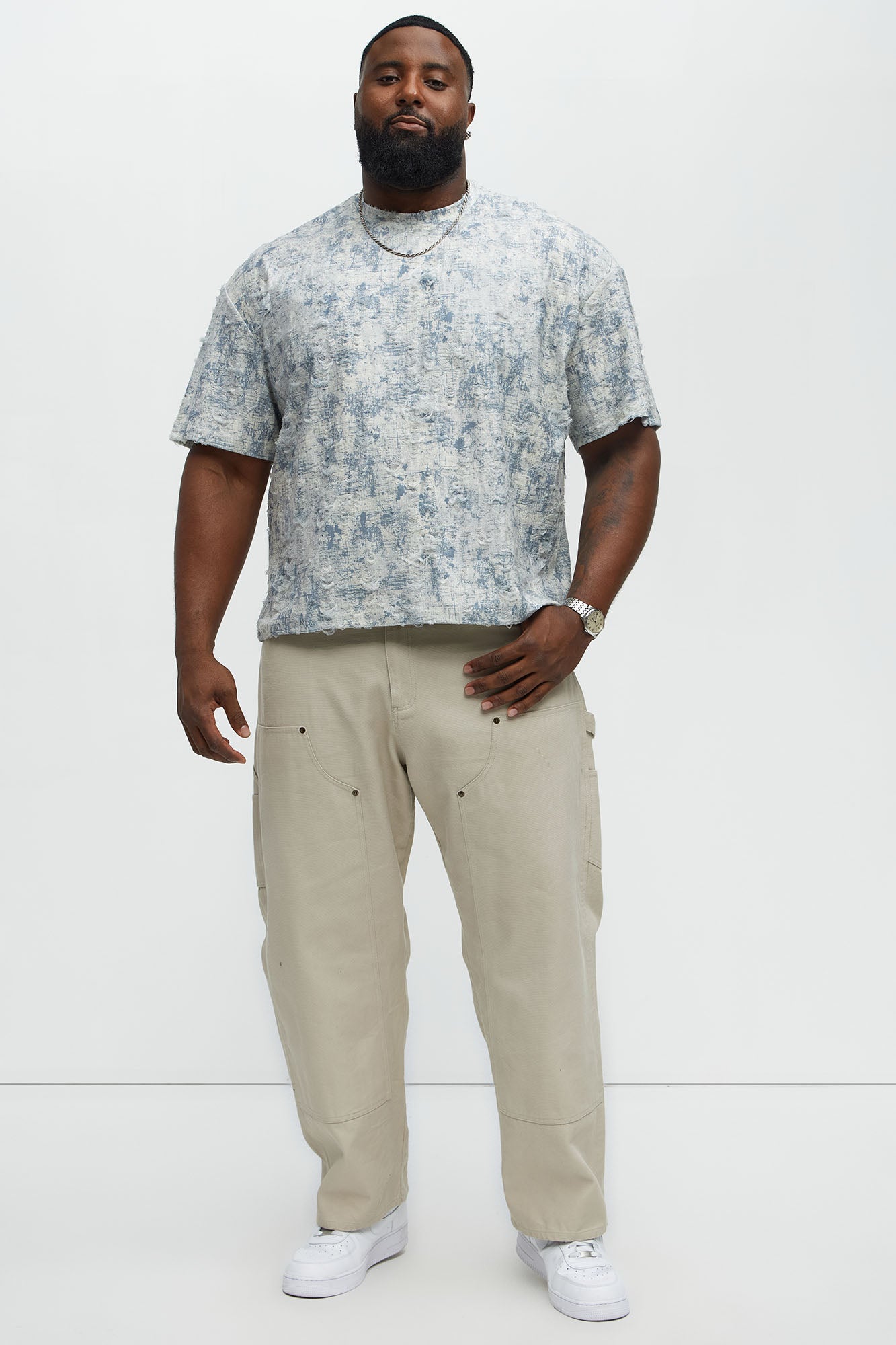 Distressed Relaxed Short Sleeve Tee Shirt - Cream Fashion Nova