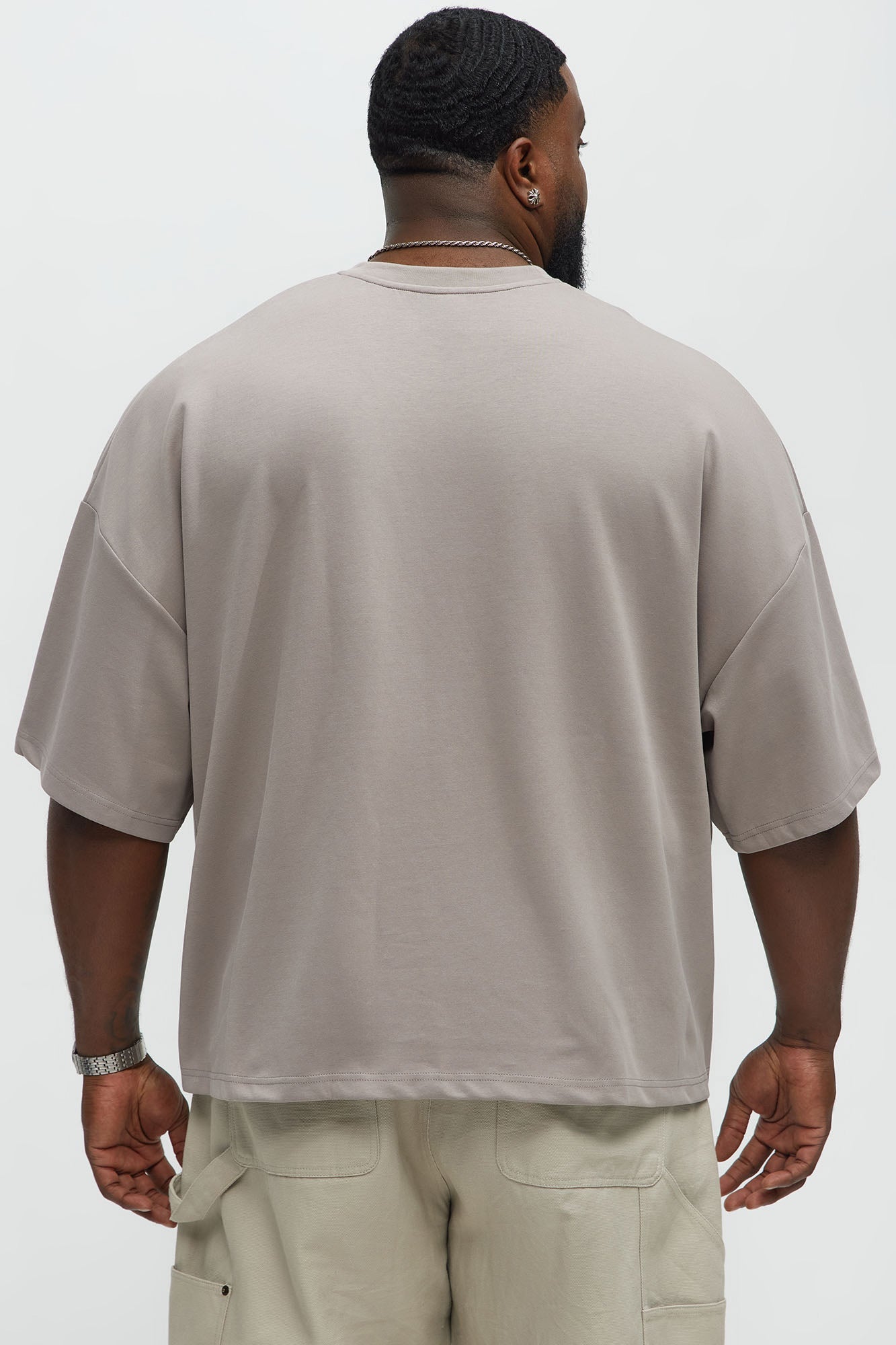 Vertical Wavy Contrast Stitch Boxy Cropped Tee - Taupe Fashion Nova