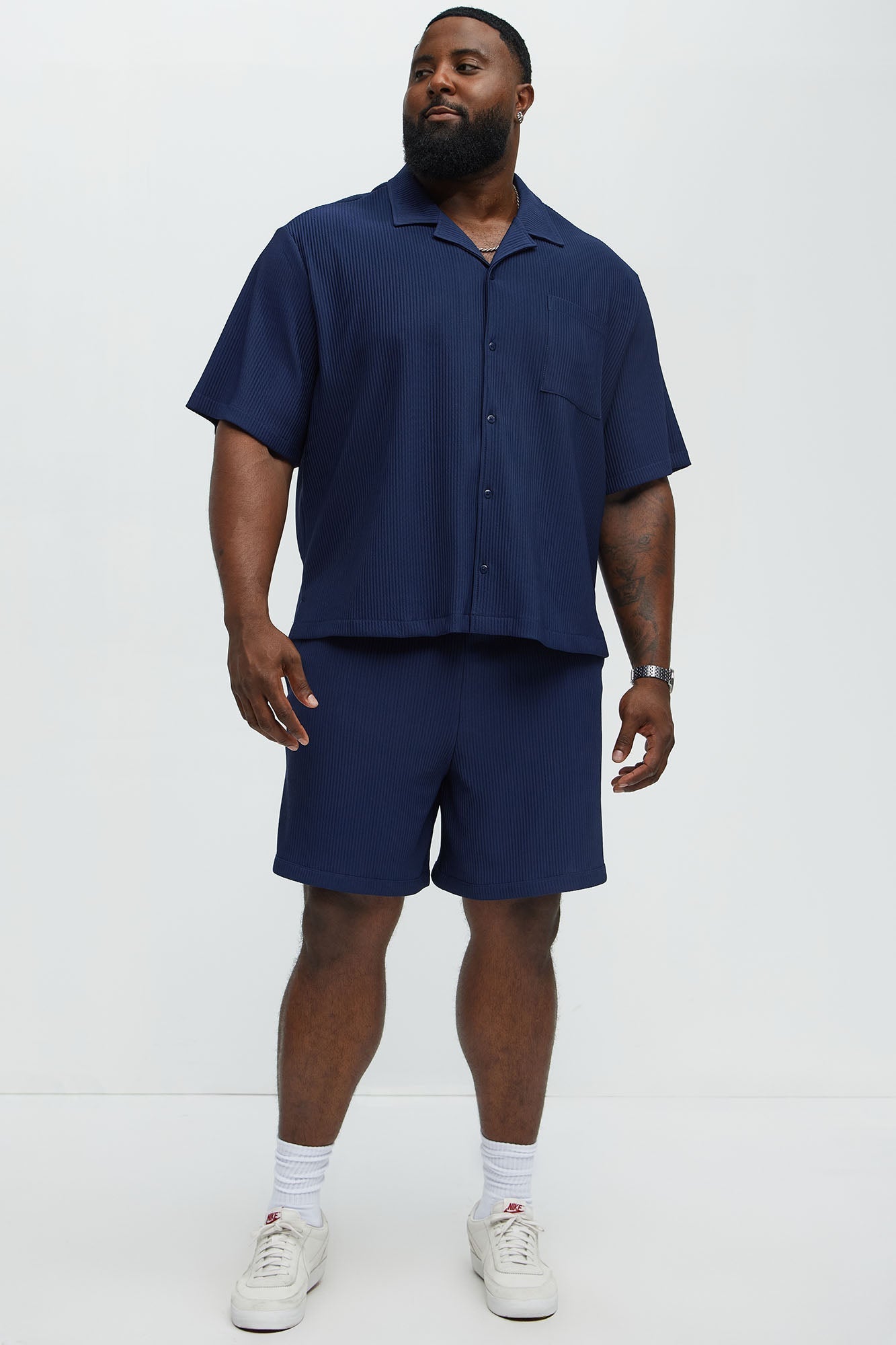 Show Up Short Sleeve Cuban Shirt - Navy Fashion Nova