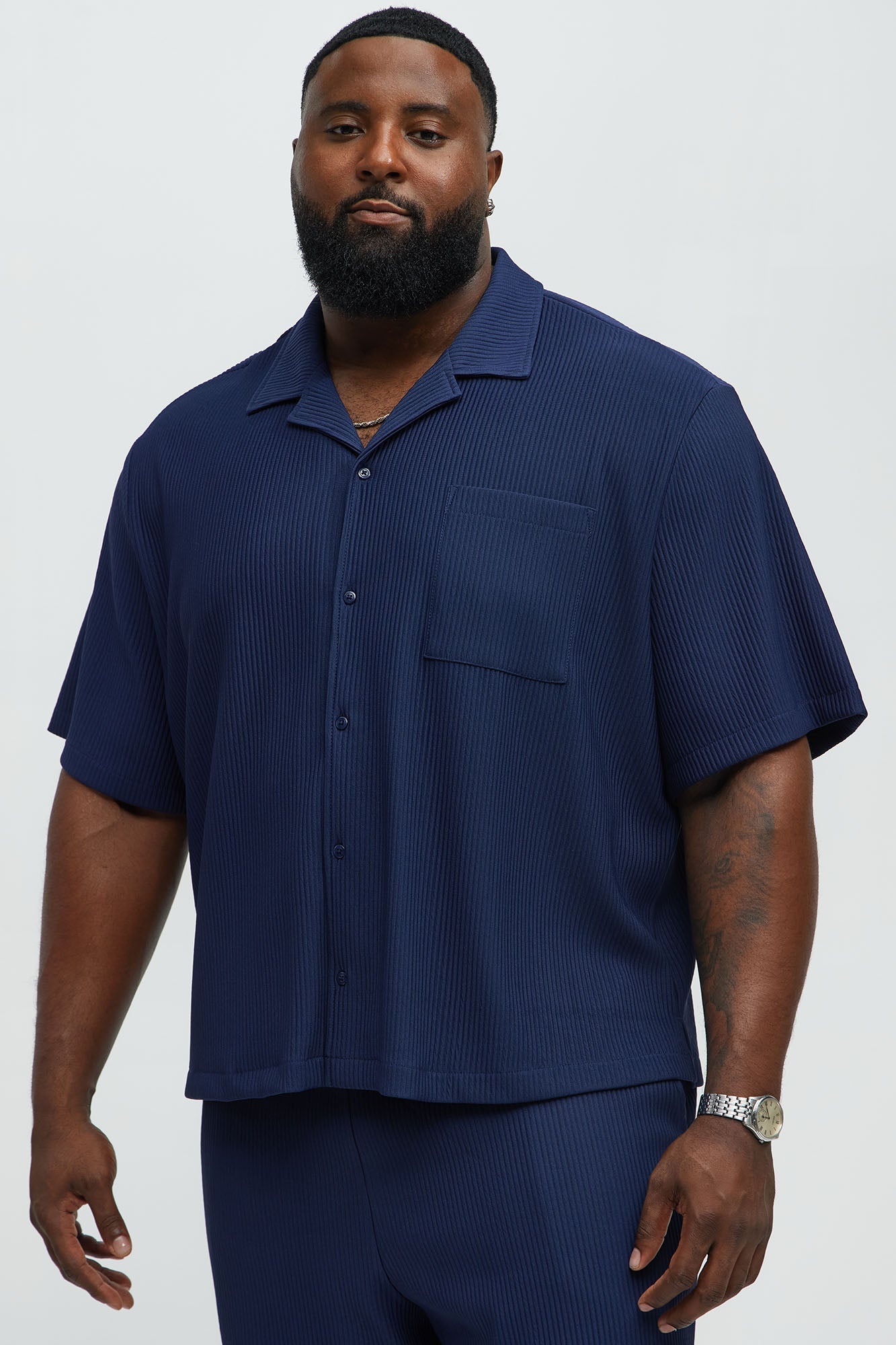 Show Up Short Sleeve Cuban Shirt - Navy Fashion Nova