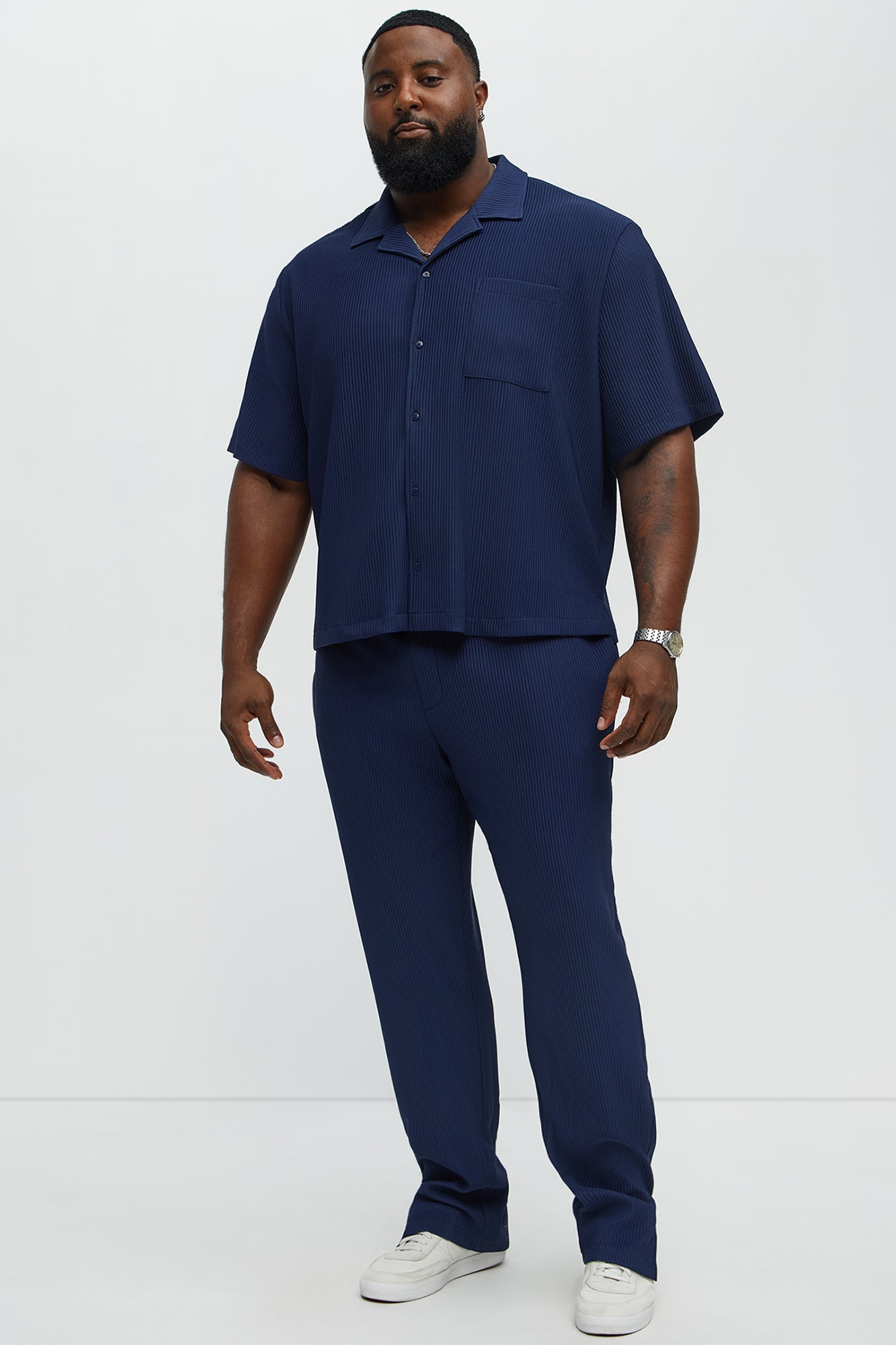 Show Up Slim Slit Pants - Navy Fashion Nova