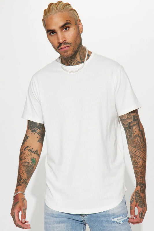 Essential Short Sleeve Scallop Crew Tee - White Fashion Nova