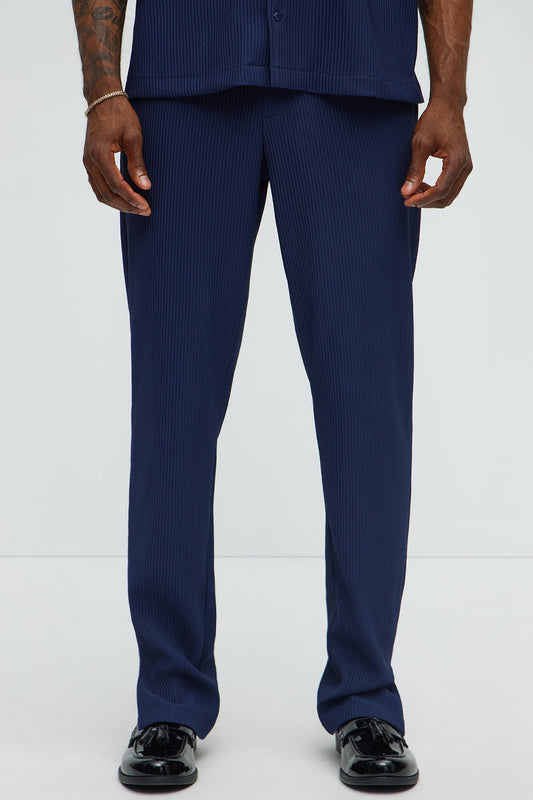 Show Up Slim Slit Pants - Navy Fashion Nova