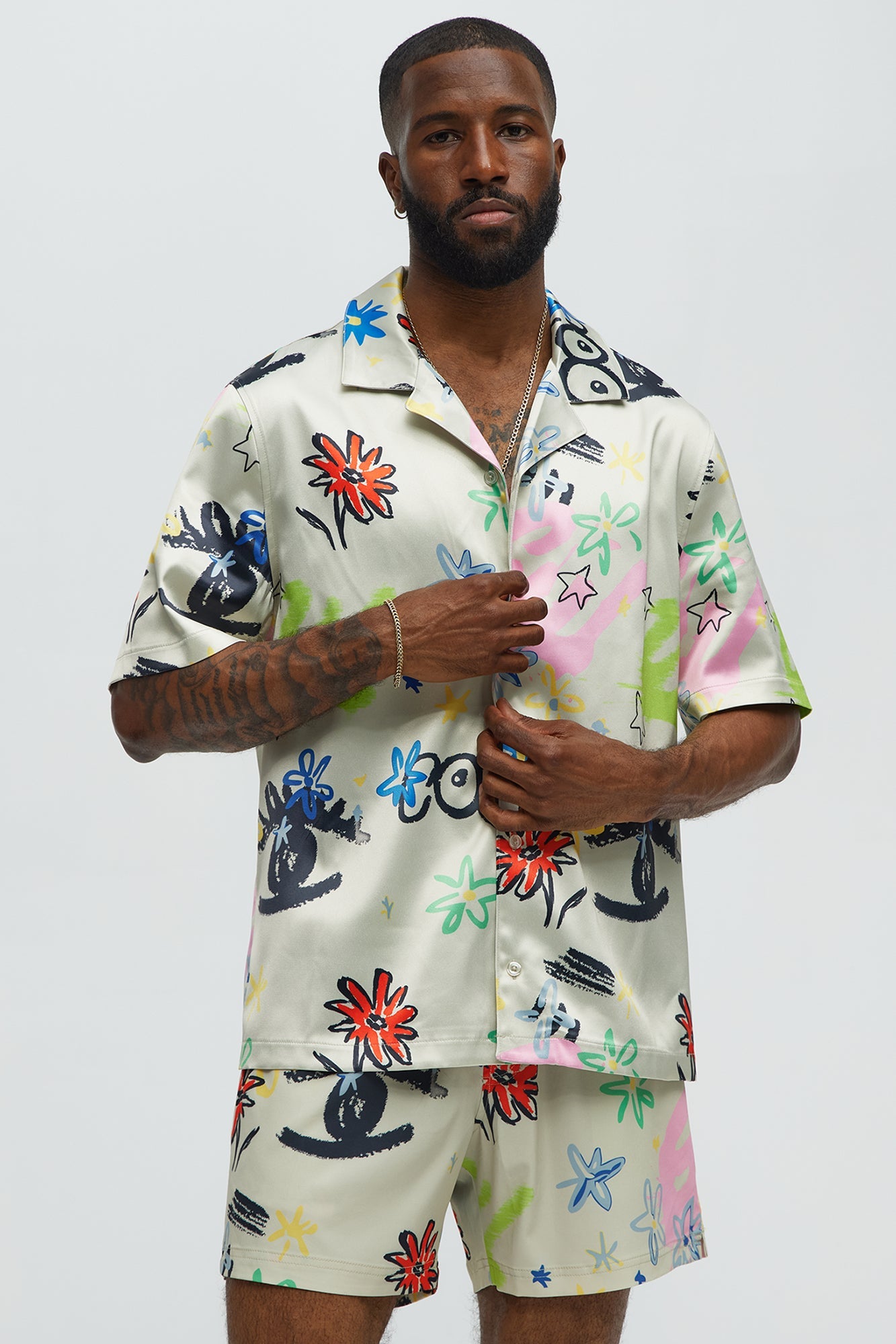 Graffiti Bloom Cuban Collar Button Up Shirt - Multi Color Fashion Nova